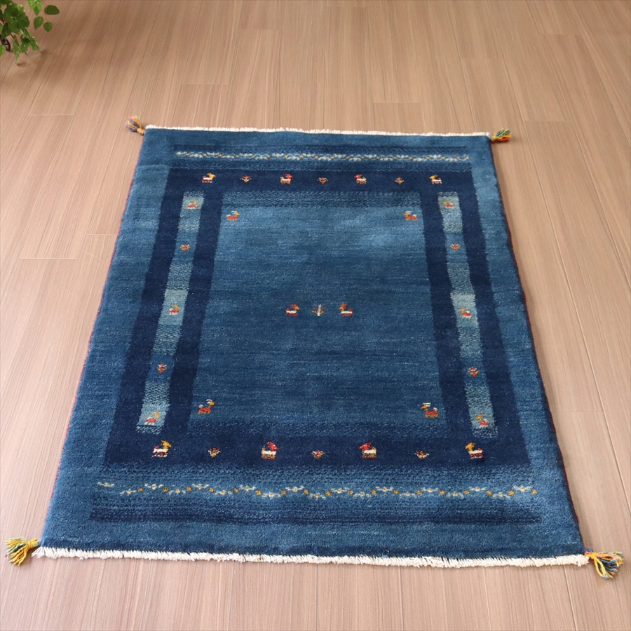 ギャベ ギャッベ イラン産手織り148×102cm ブルー　ツートーン
