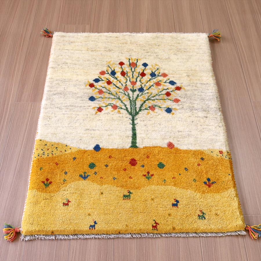 ギャベ ギャッベ イラン産手織り118×80cm ナチュラルアイボリー　ザクロの実のなる木