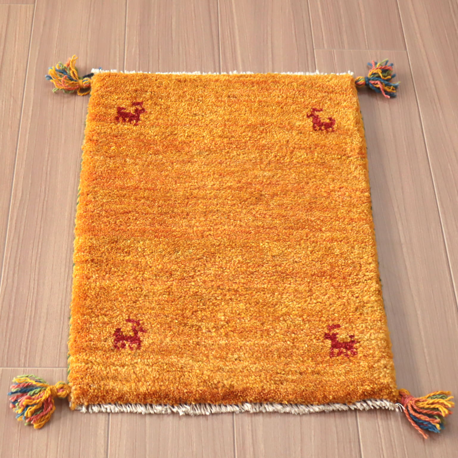 イラン産手織りギャッベ　ギャベ　ミニサイズ58×41cm オレンジ　無地　シンプル