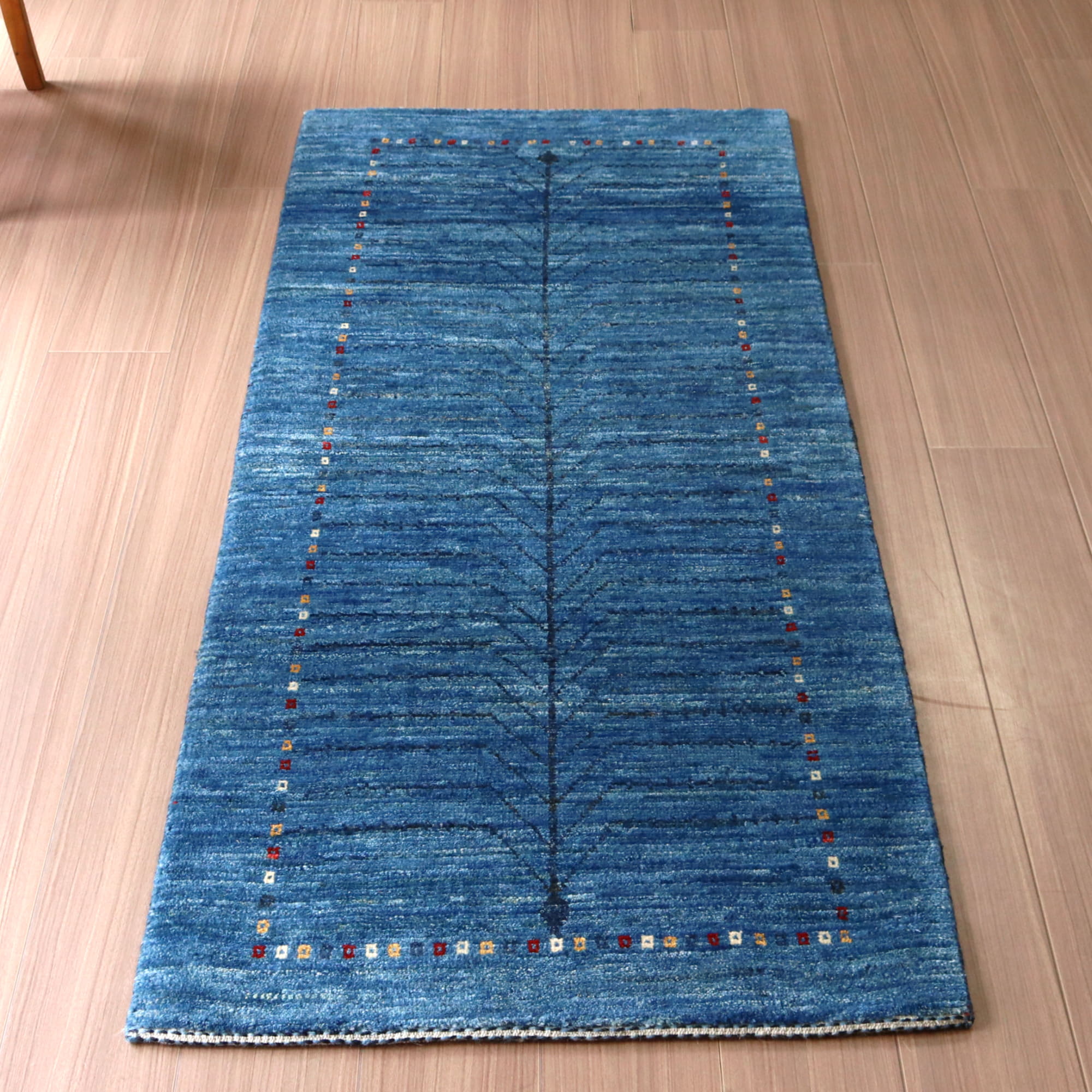 ギャッベ バナフシェ 細かな織り イラン産手織り161×71cm 明るいブルー　ランナー　生命の木