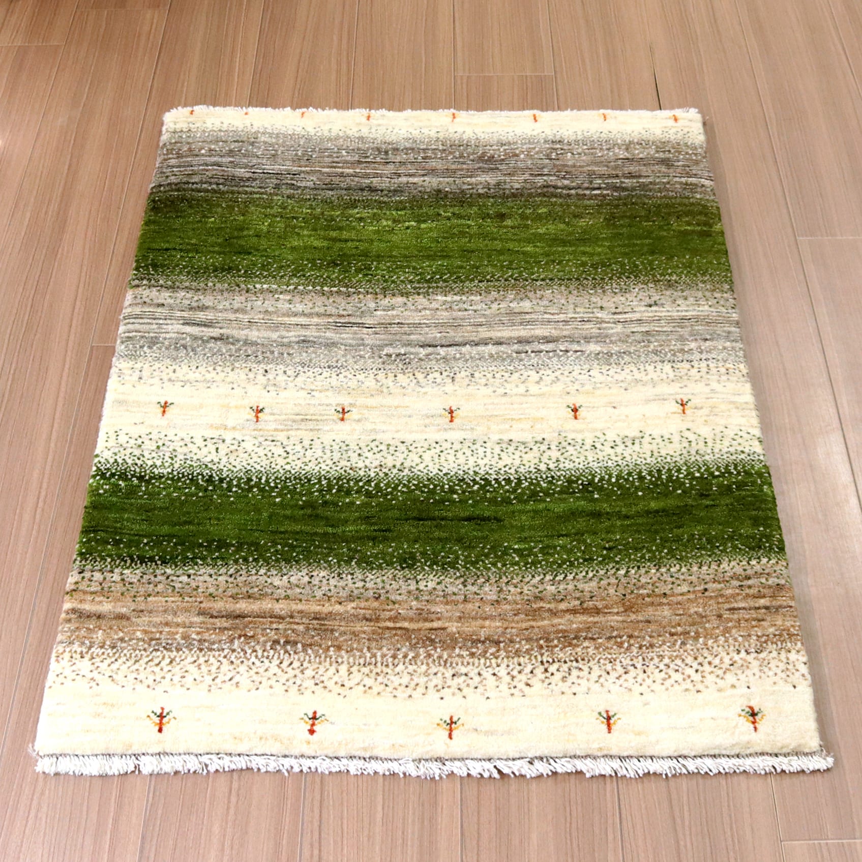 ギャッベ バナフシェ 細かな織り 110×77cm オリーブグリーン　グレー　ナチュラル