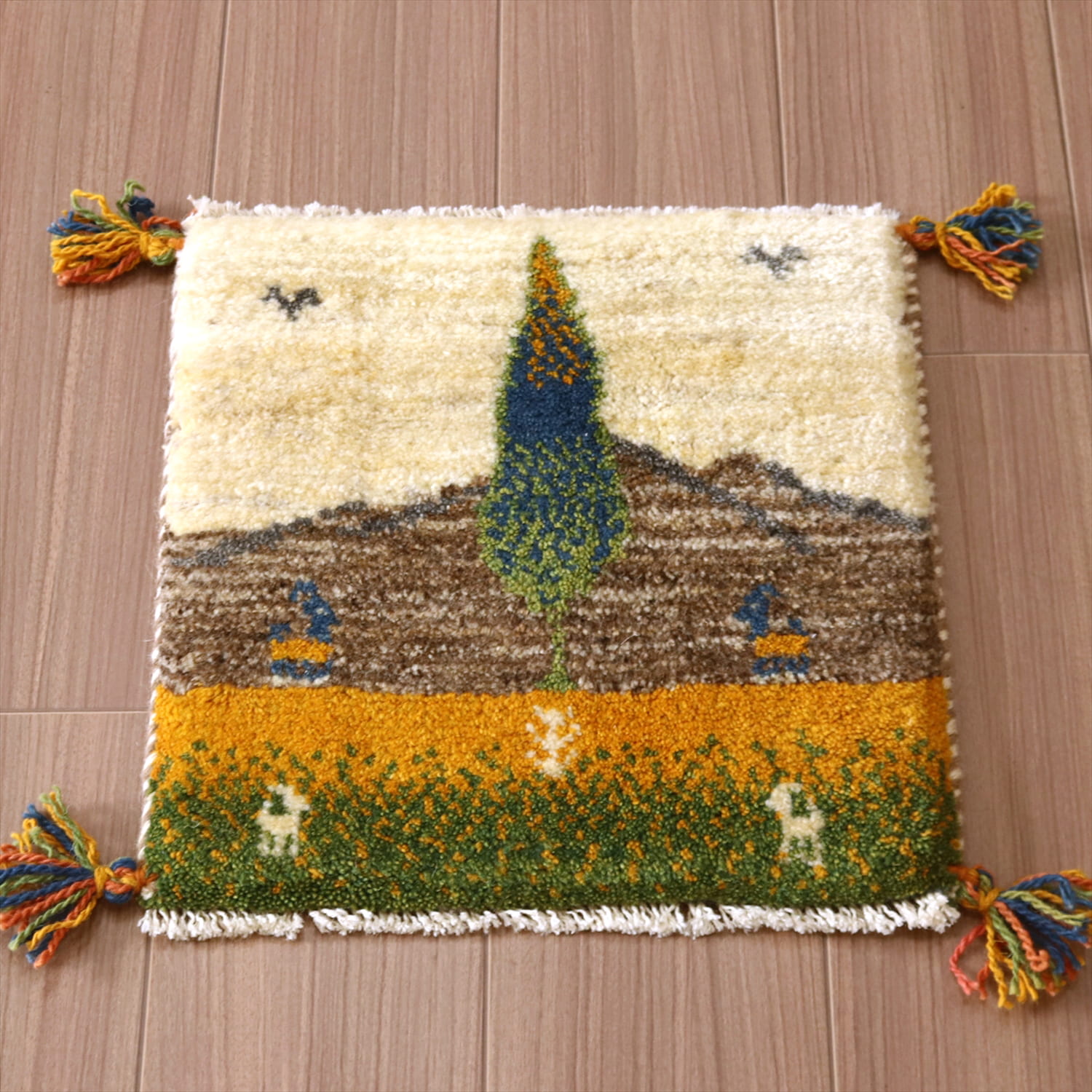 ギャッベ Gabbeh 座布団サイズギャベ39×38cm ナチュラルアイボリー イラン製手織り