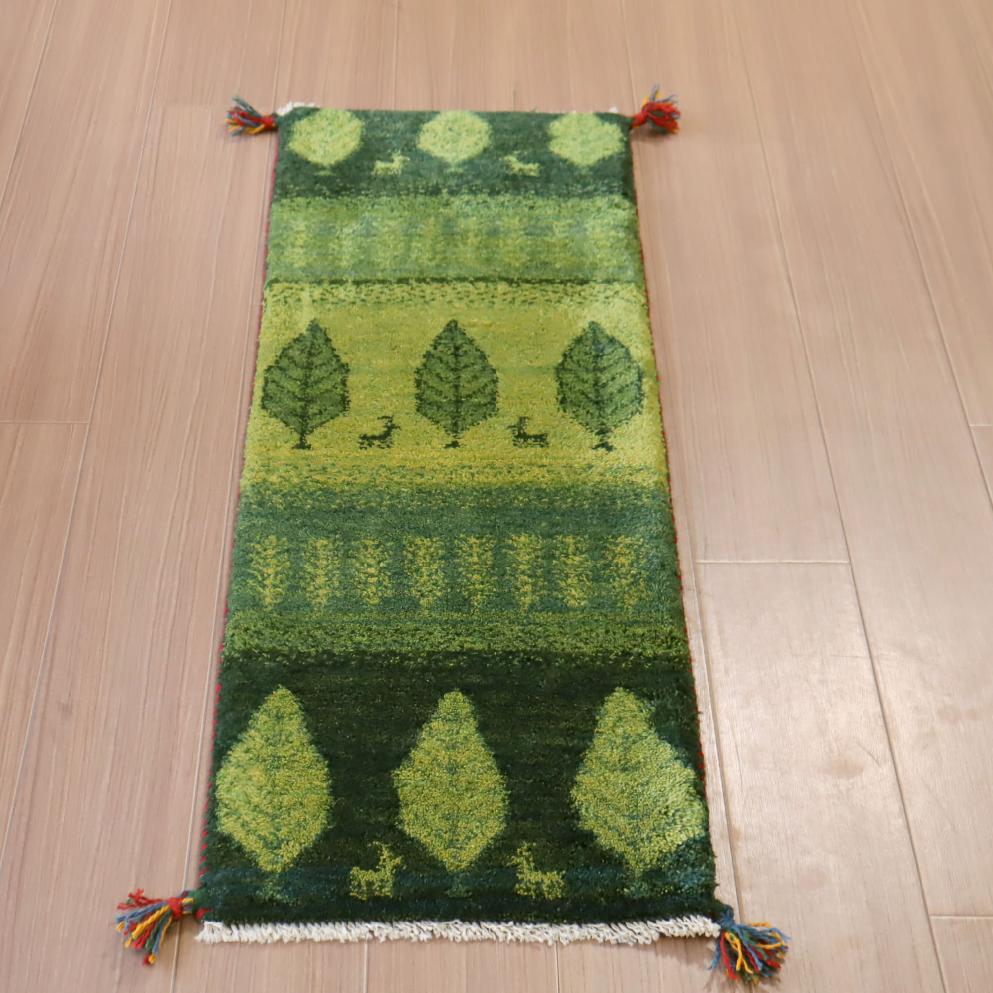 ギャッベ　細長ランナー 120x42cm グリーン　生命の木