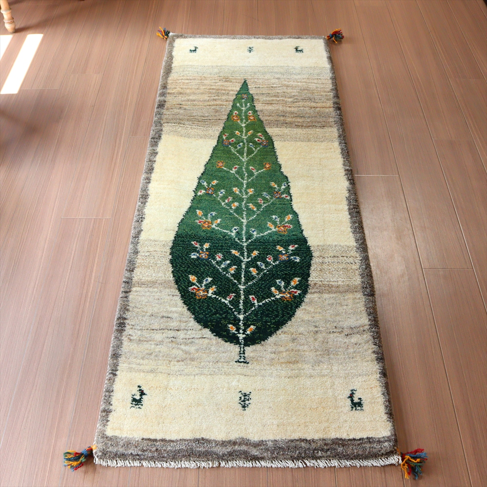 ギャッベ イラン産 手織り 185x70cm 糸杉の樹 ランナーサイズ