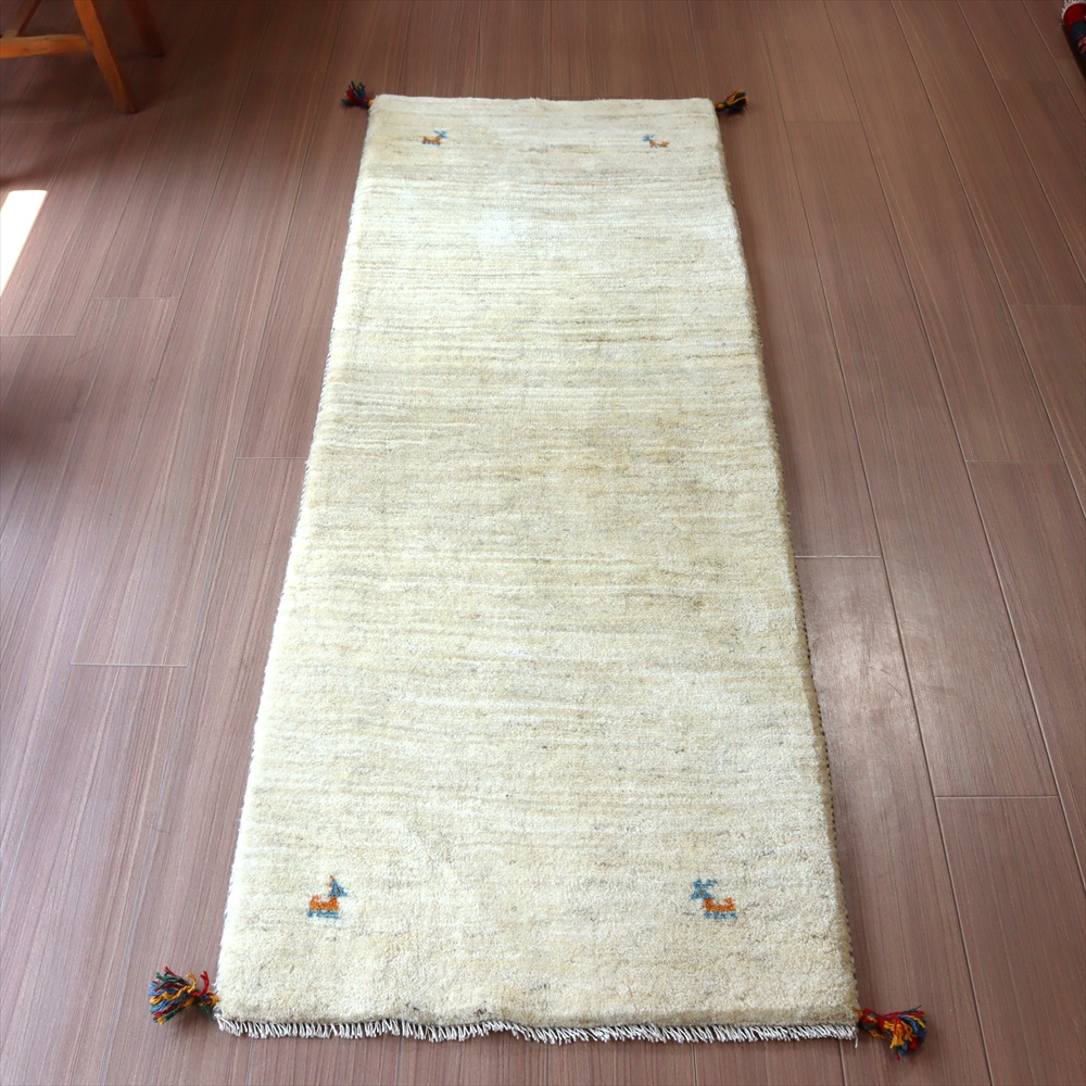 ギャッベ イラン産 手織り 197x70cm シンプルデザイン ランナーサイズ