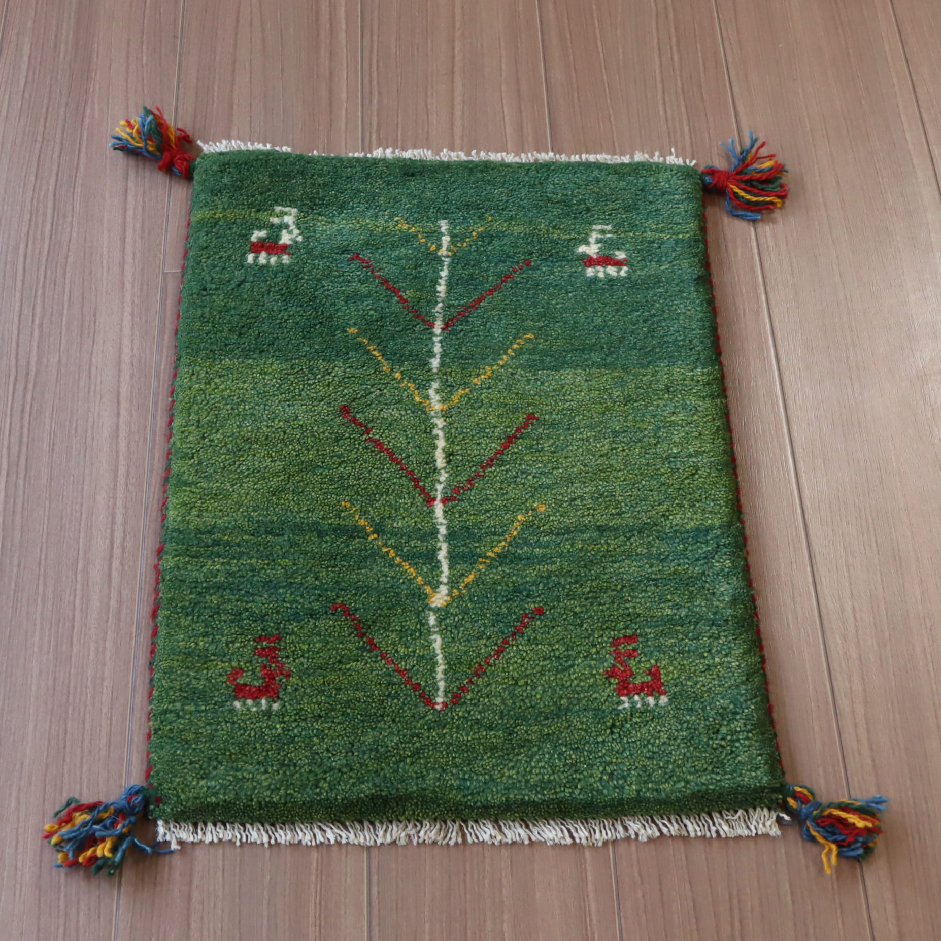 ギャッベ イランの手織りラグ GABBEH 59x42cm グリーン