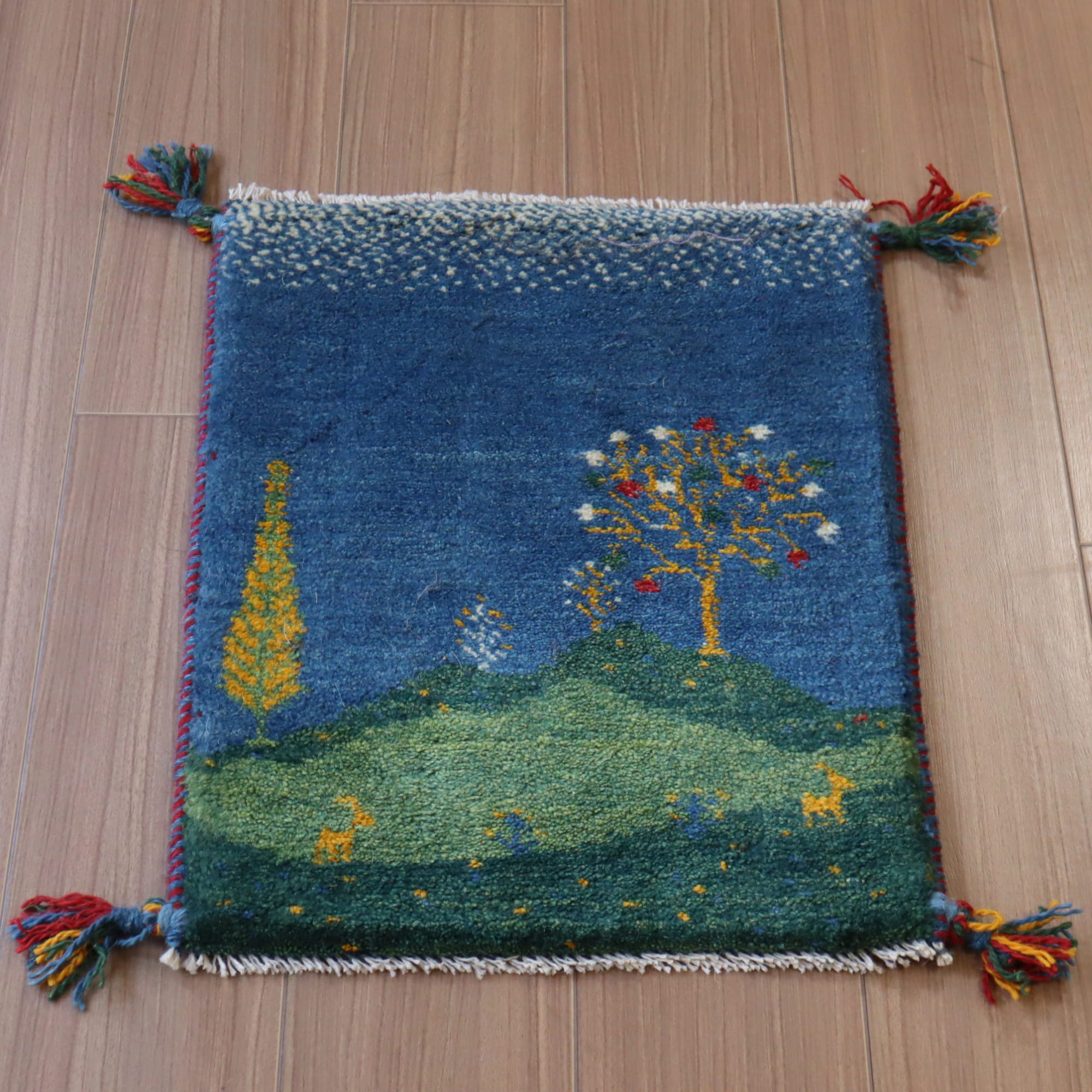 ギャッベ イランの手織りラグ GABBEH 57x41cm 風景デザイン
