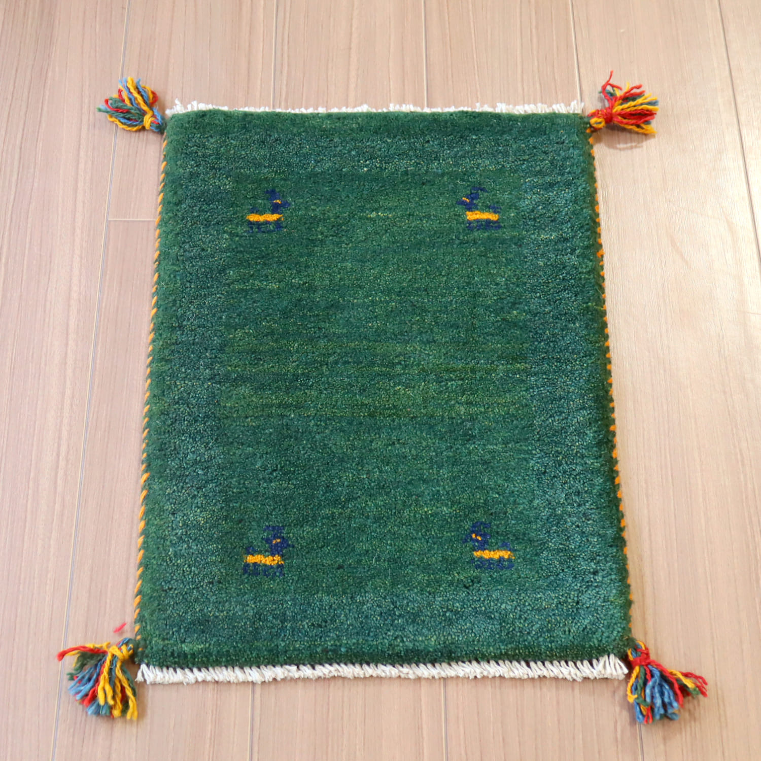 ギャッベ ミニギャベ イラン　 59x41cm ブルーグリーン　シンプル　無地