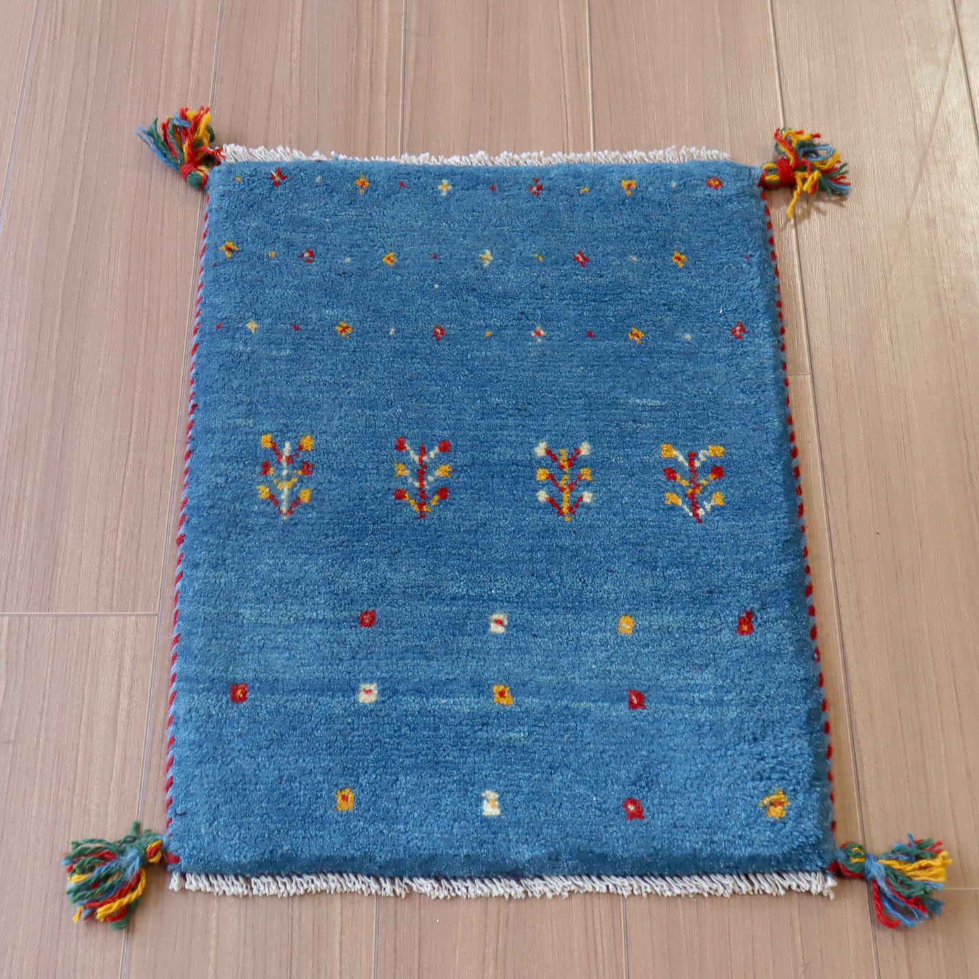 ギャッベ ミニギャベ イラン　 59x43cm ブルー　草花のモチーフ