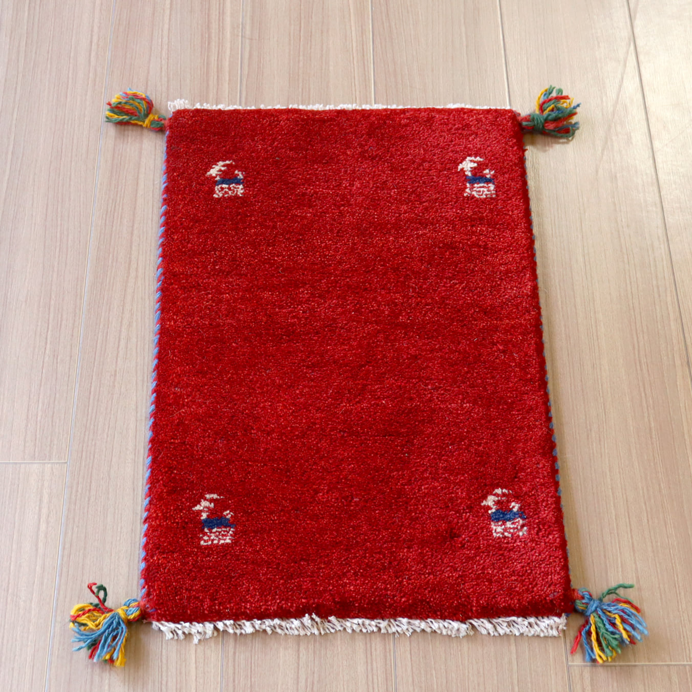 ギャッベ ミニギャベ イラン　 59x39cm レッド　シンプル　動物モチーフ