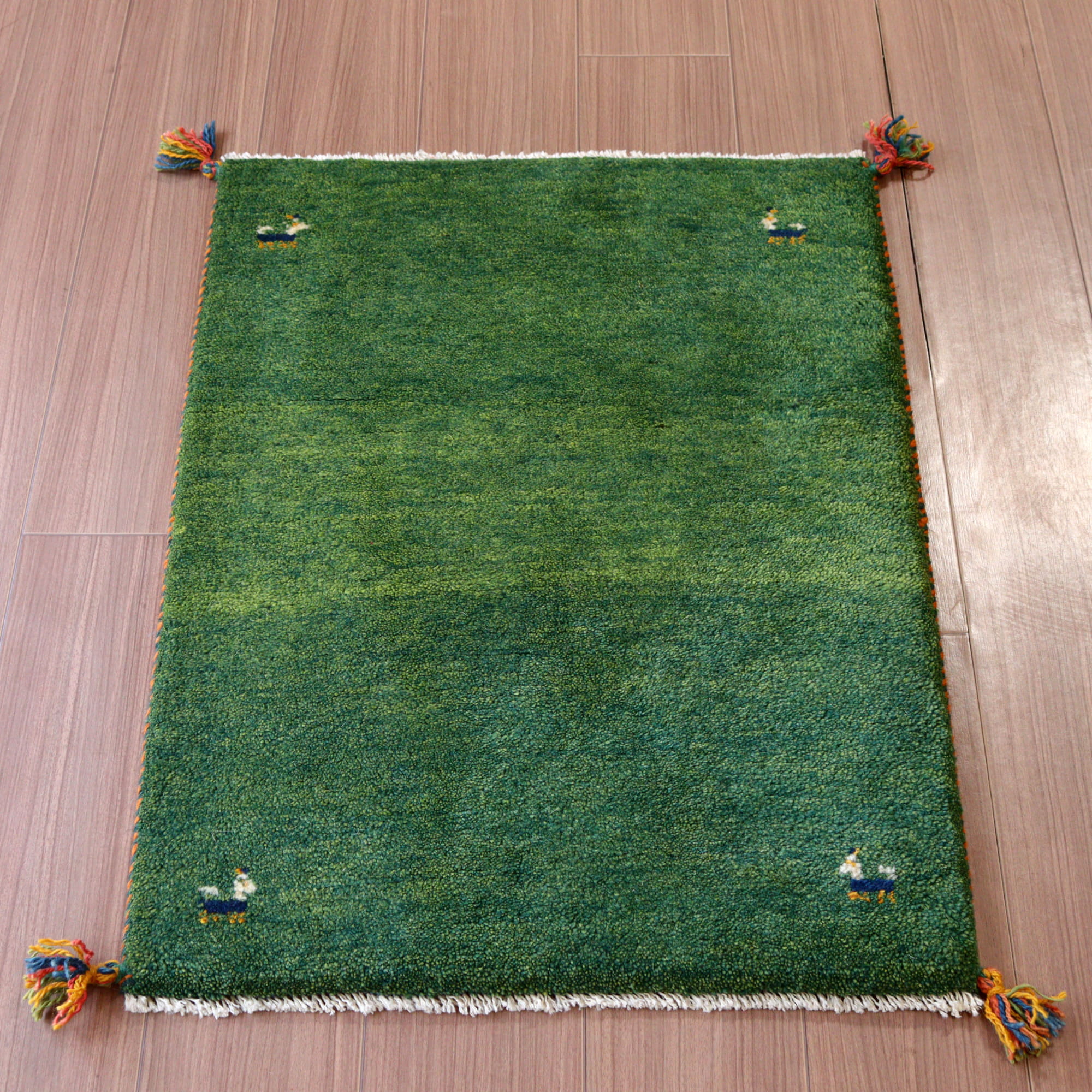 ギャッベ 手織り イラン産 87x62cm グリーン