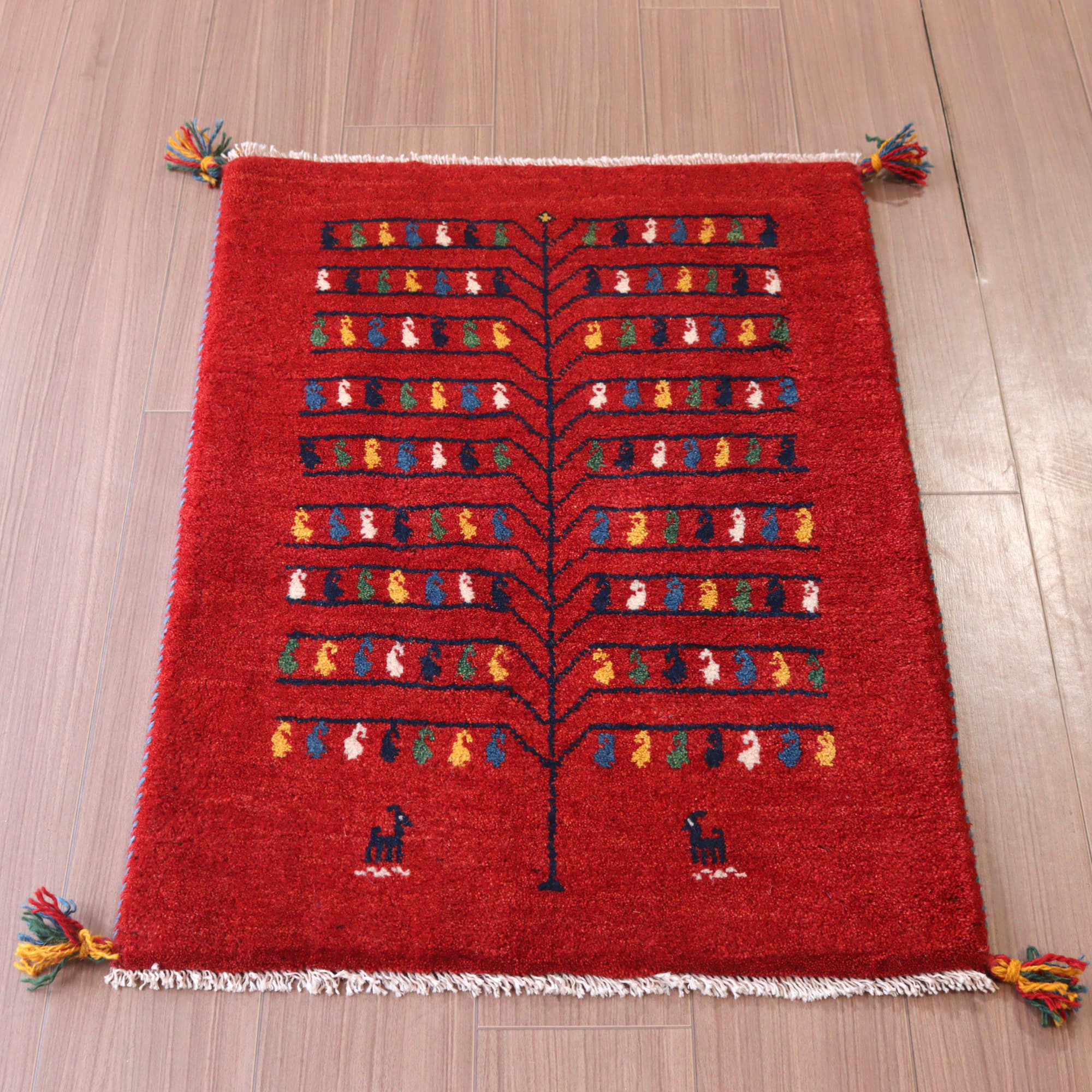 ギャッベ 手織り イラン産 90x63cm 生命の木 レッド