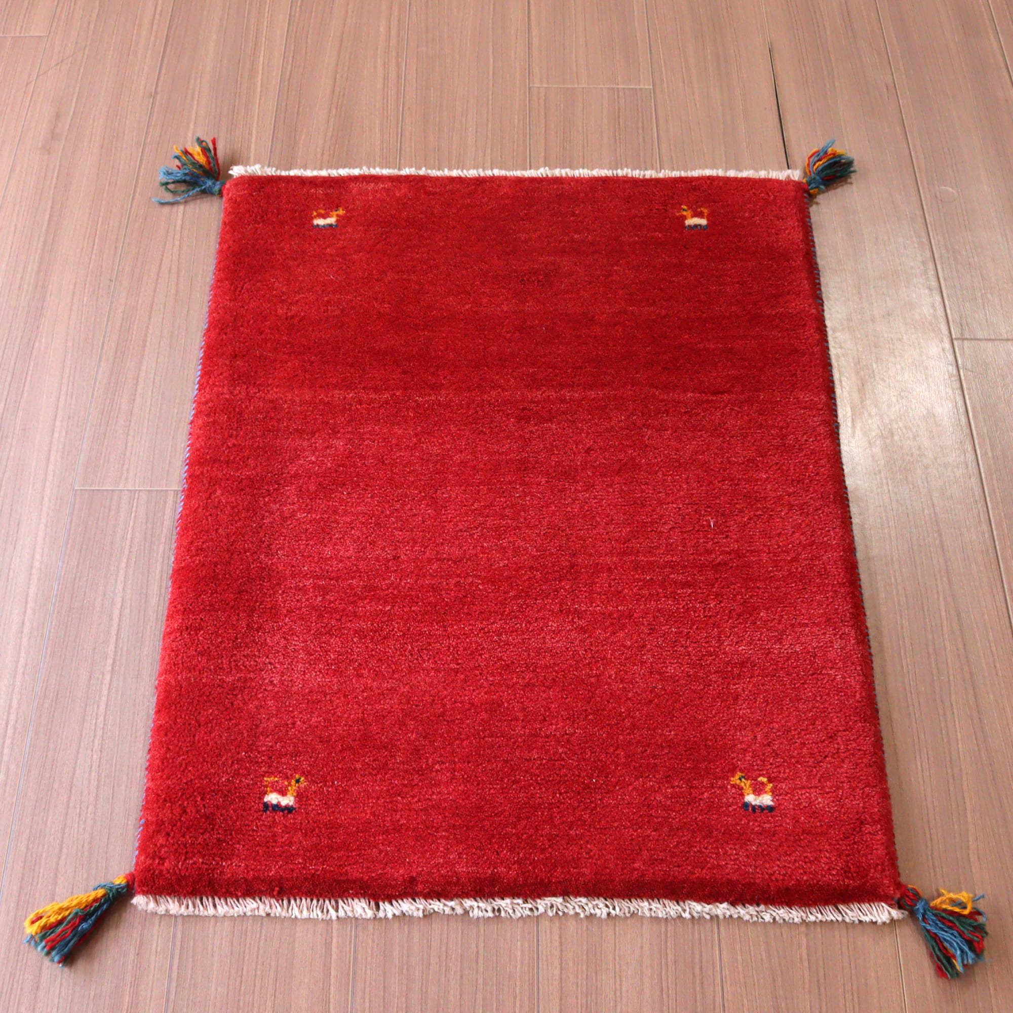 ギャッベ 手織り イラン産 87x65cm シンプルモチーフ レッド