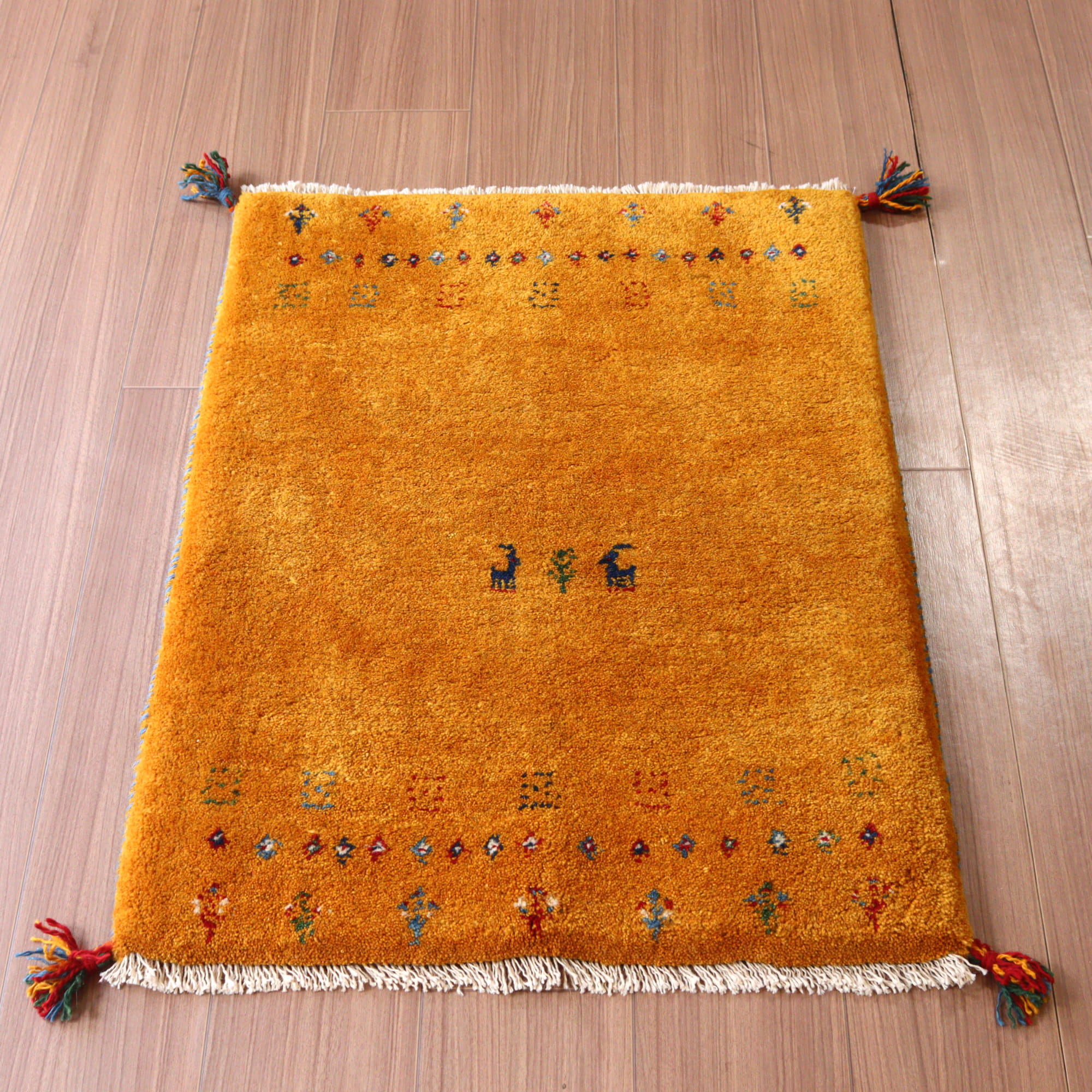 ギャッベ 手織り イラン産 84x64cm 玄関マット イエロー