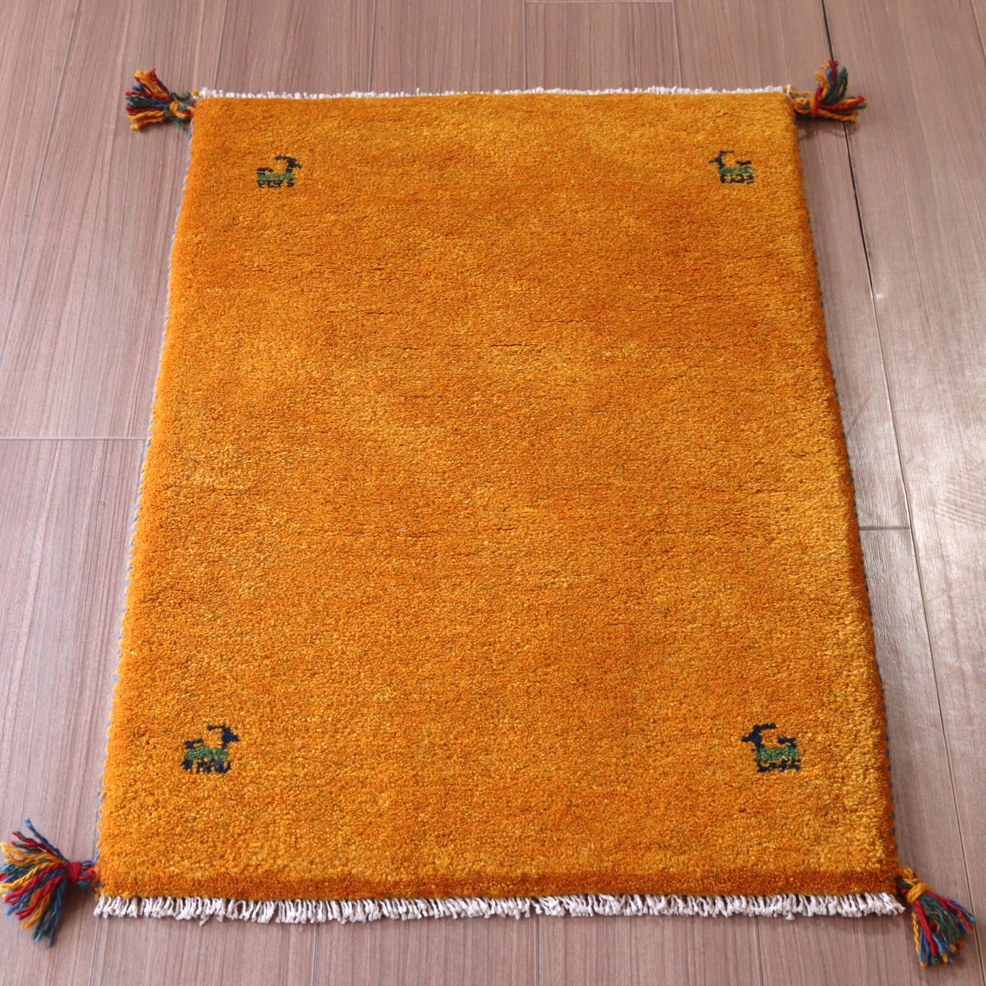ギャッベ 手織り イラン産 88x62cm 玄関マット イエロー