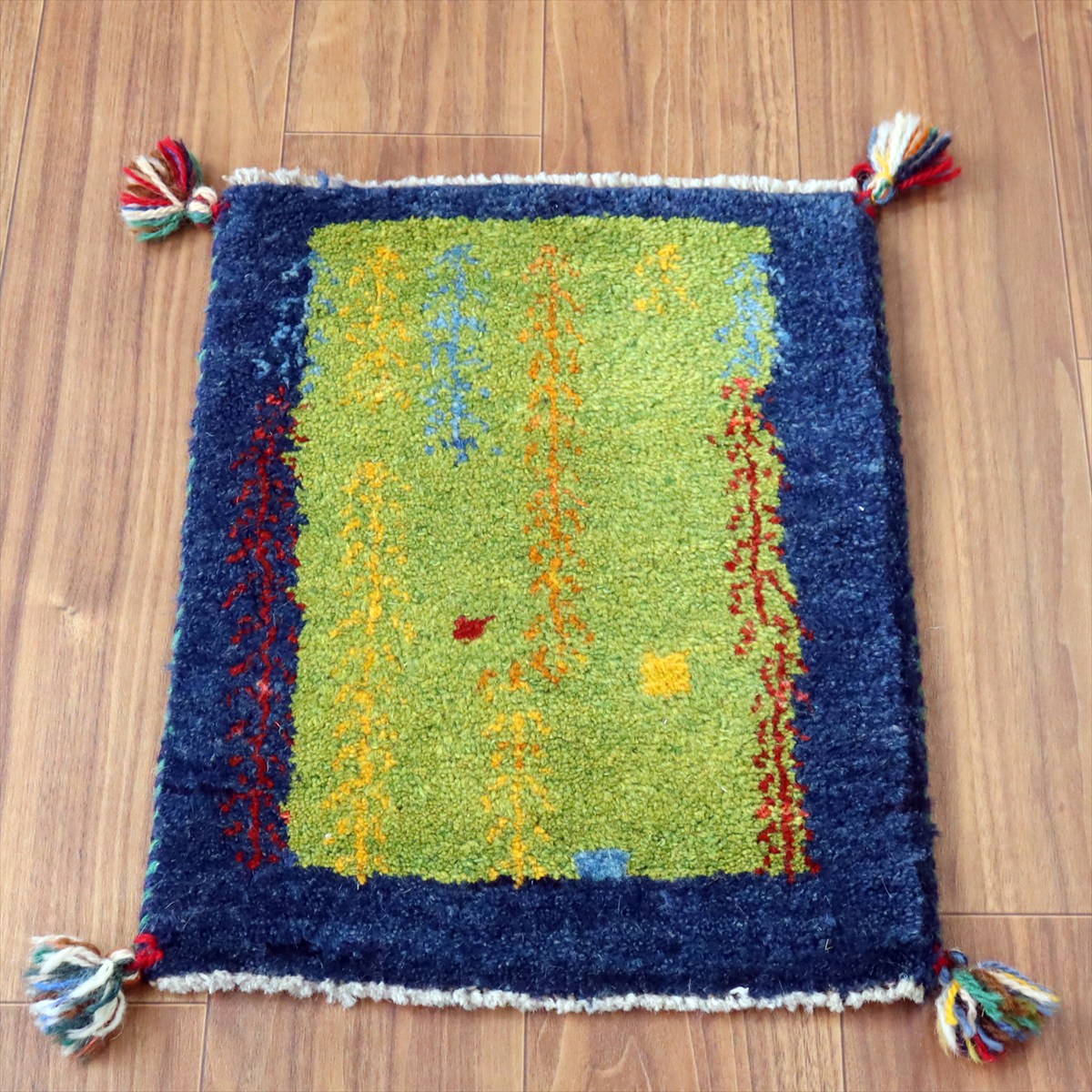 ギャッベ ミニギャベ イラン　50×38cm グリーン＆ブルー 連なる生命の木