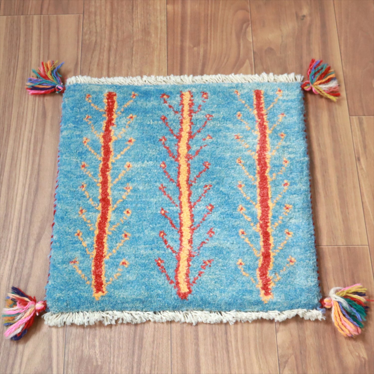 ギャッベ イラン産手織り 座布団サイズ 40x40cm ブルー