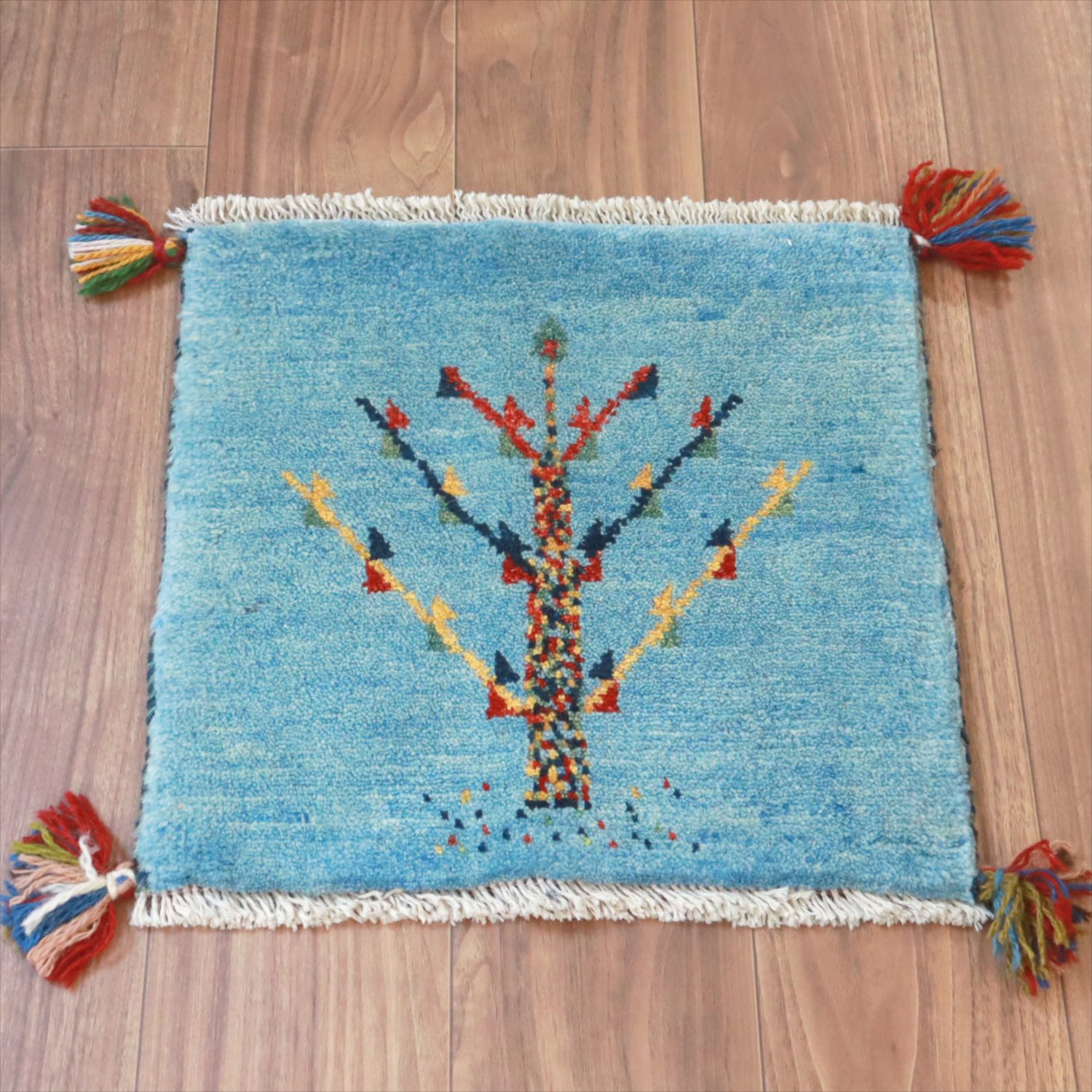 ギャッベ イラン産手織り 座布団サイズ 41x43cm ブルー