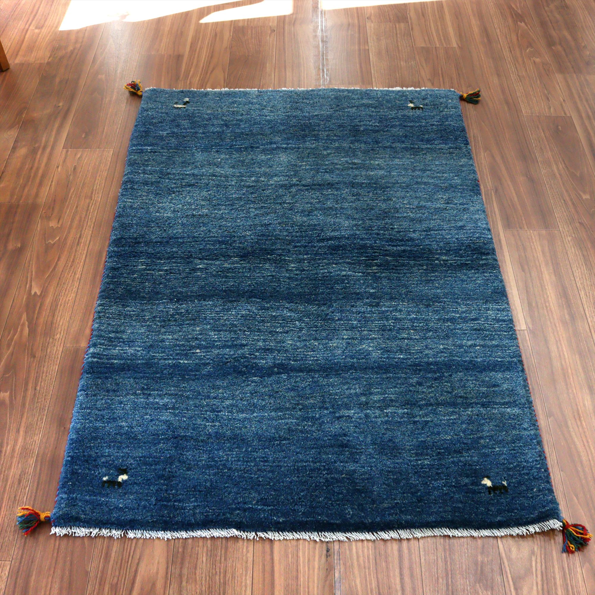 イランの手織りラグ ギャッベ 146x100cm シンプルモチーフ ブルー