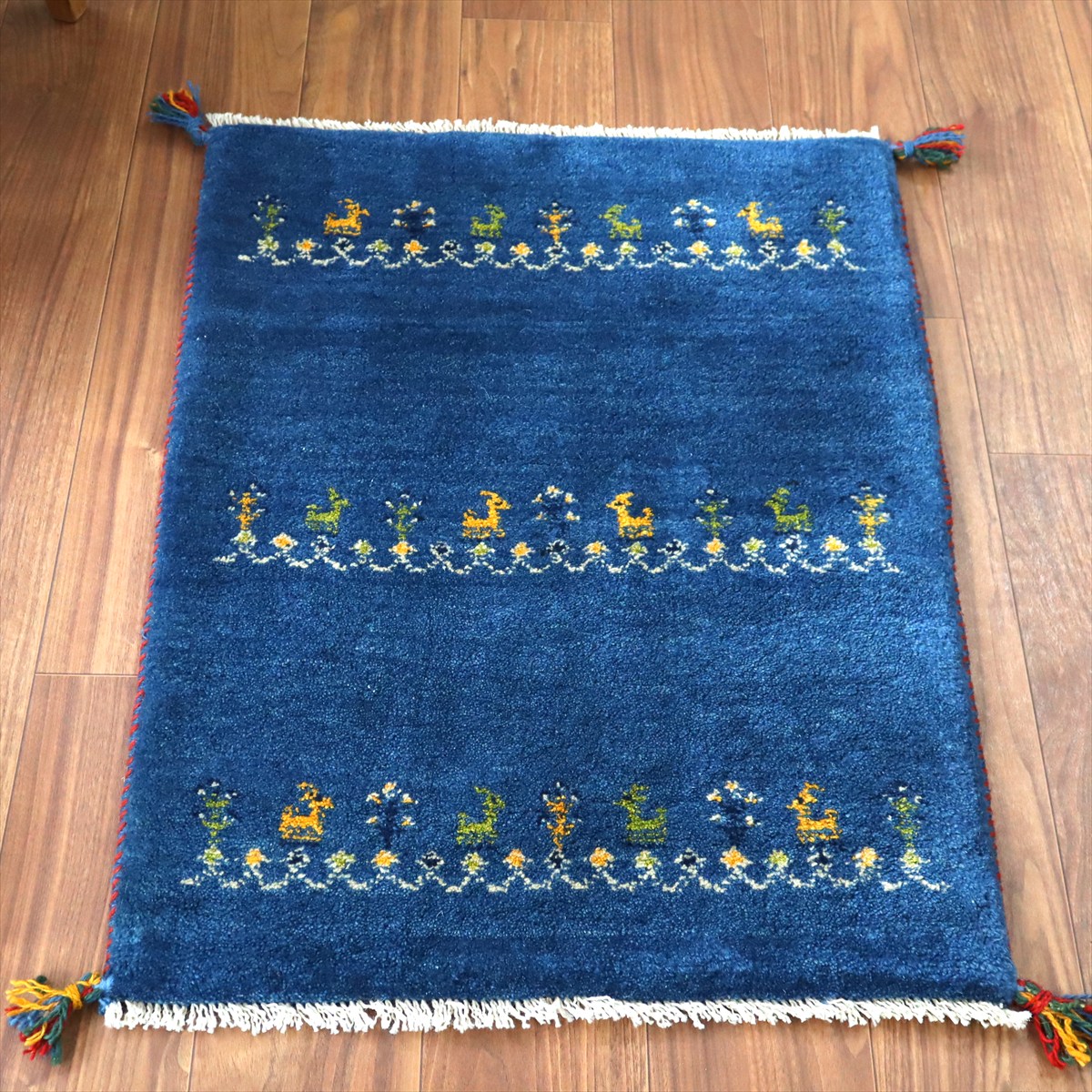 【15%OFF】ギャッベ イラン産手織り 85×63cm 玄関マット ブルー 動物と生命の樹