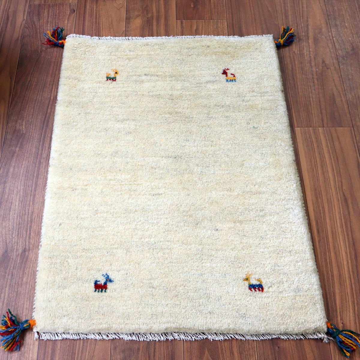 【15%OFF】ギャッベ イラン産手織り 84×63cm 玄関マット ナチュラルアイボリー 動物モチーフ