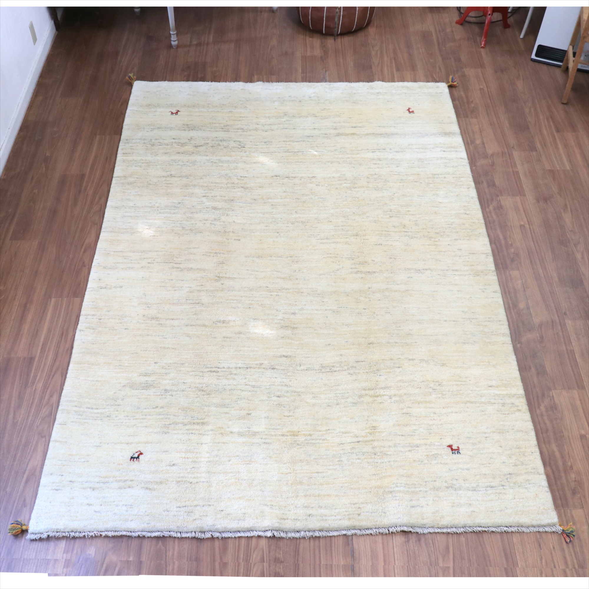 ギャッベ イラン産手織りラグ 292x200cm シンプル　無地　ナチュラルアイボリー　ベージュ