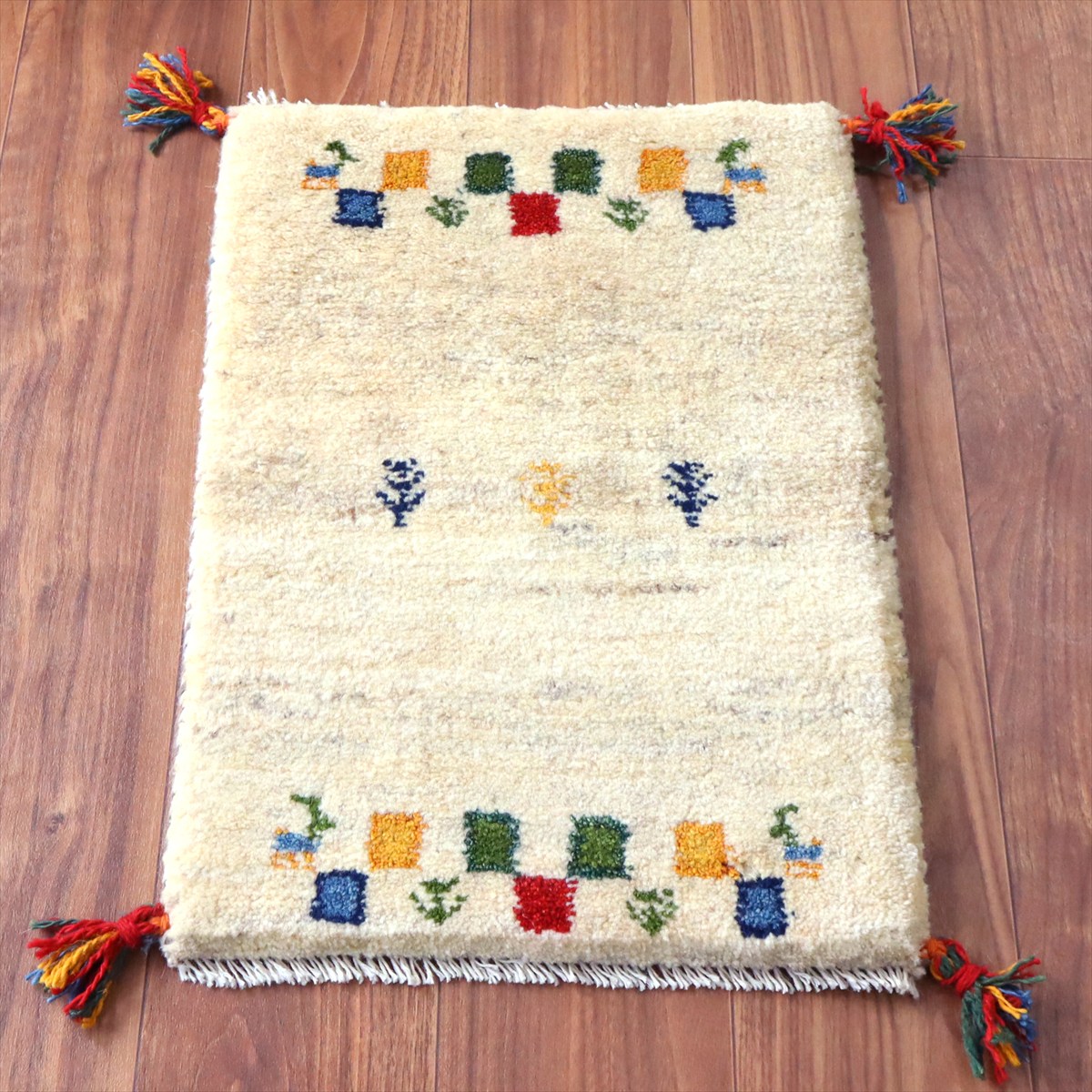 ギャッベ ミニギャベ イラン手織り 58×41cm ナチュラルアイボリー 生命の樹と動物