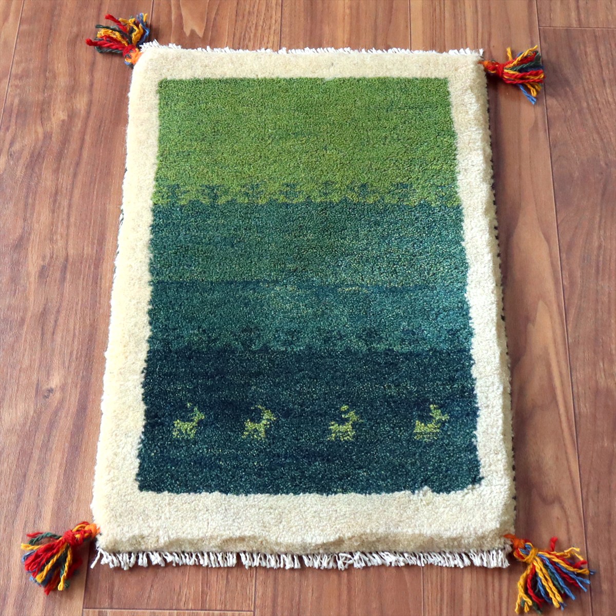 ギャッベ ミニギャベ イラン手織り 59×40cm グリーン 動物と生命の樹