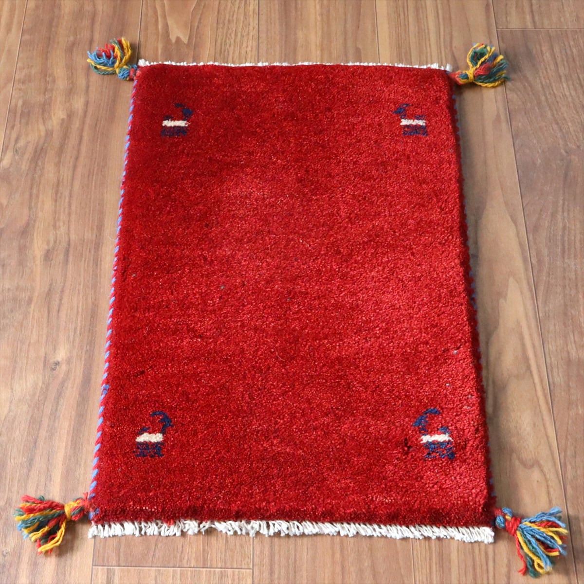 ギャッベ ミニギャベ イラン手織り 58×39cm レッド 四隅に動物