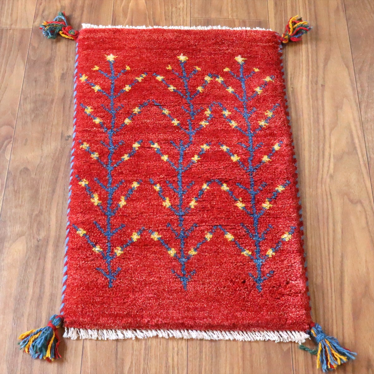 ギャッベ ミニギャベ イラン手織り 60×38cm レッド 連なる生命の樹