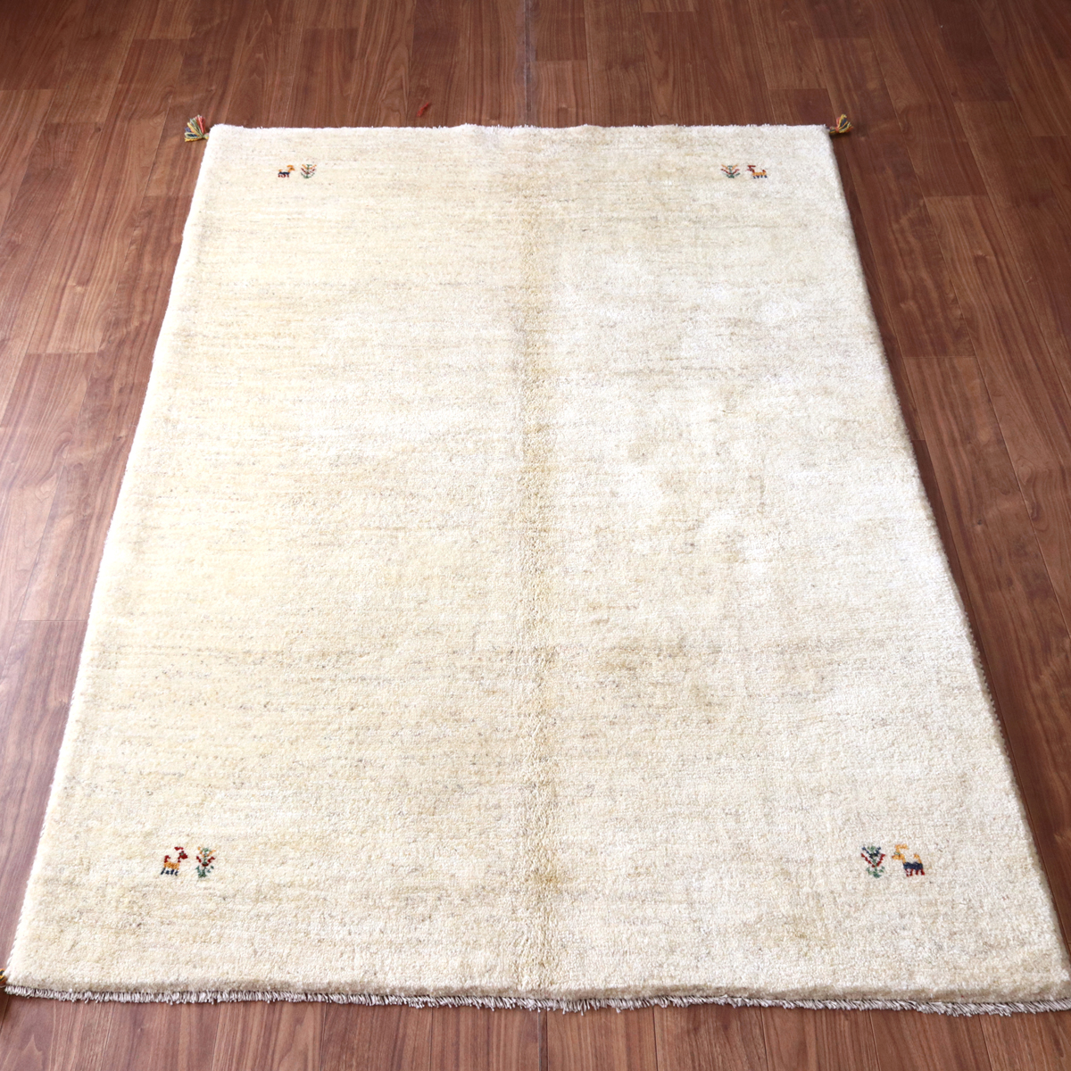 ギャッベ Gabbeh ナチュラルアイボリー217×182cm イラン産 動物と生命の樹