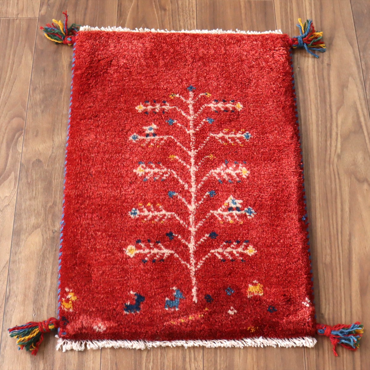 ギャッベ ミニギャベ イラン産 59×40cm レッド 生命の樹と動物