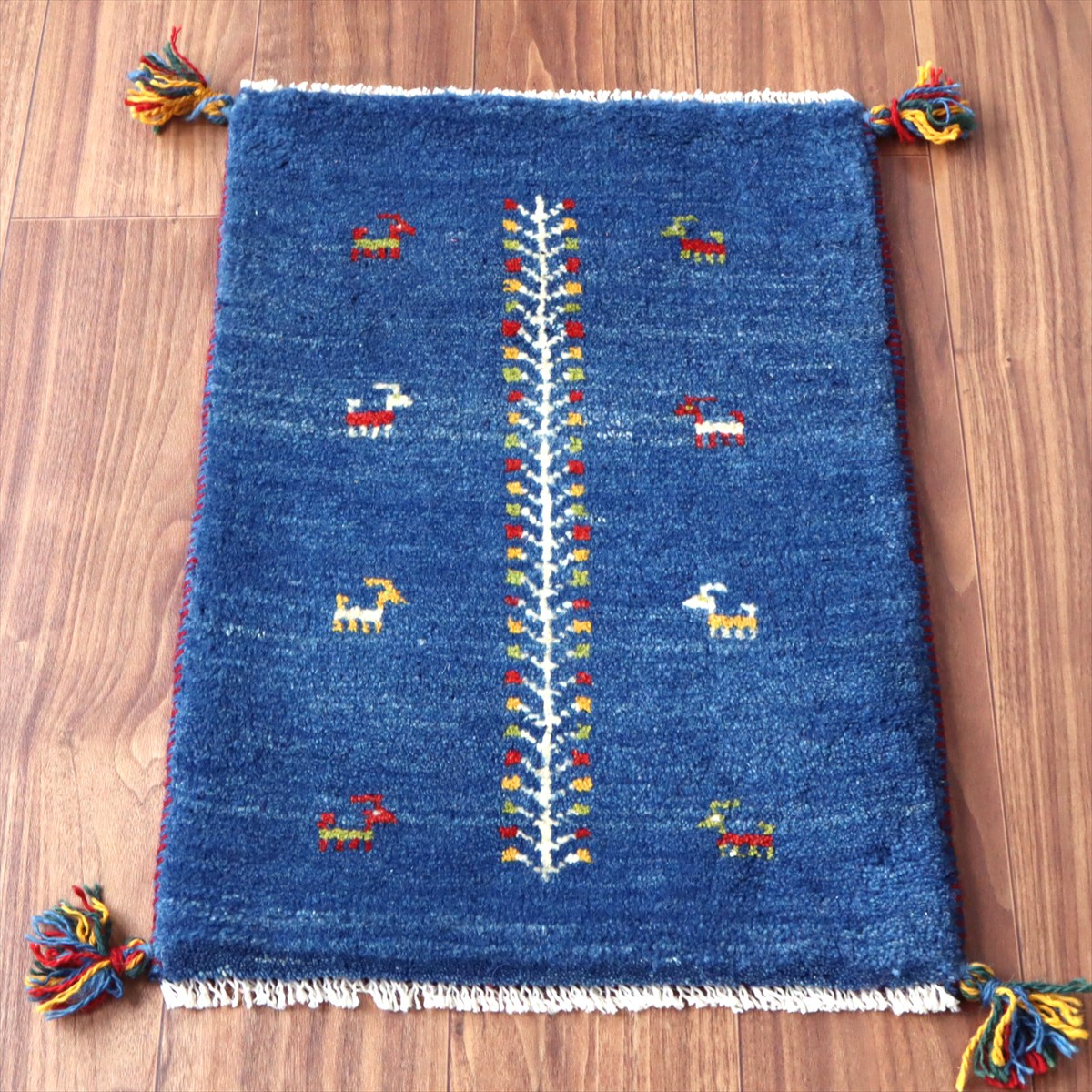 ギャッベ ミニギャベ イラン産 62×43cm ブルー 連なる生命の樹と動物