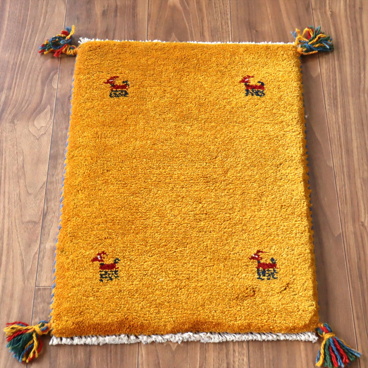 ギャッベ ミニギャベ イラン産 57×40cm イエローオレンジ 動物モチーフ