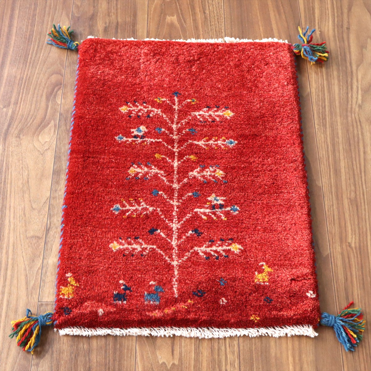 ギャッベ ミニギャベ イラン産 58×41cm レッド 生命の樹と動物