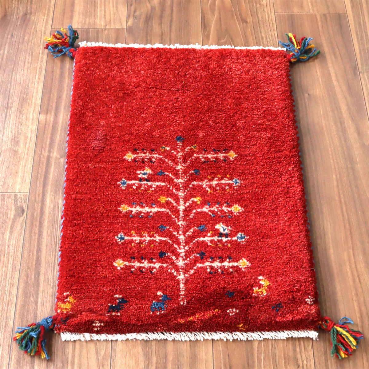 ギャッベ ミニギャベ イラン産 57×41cm レッド 生命の樹と動物