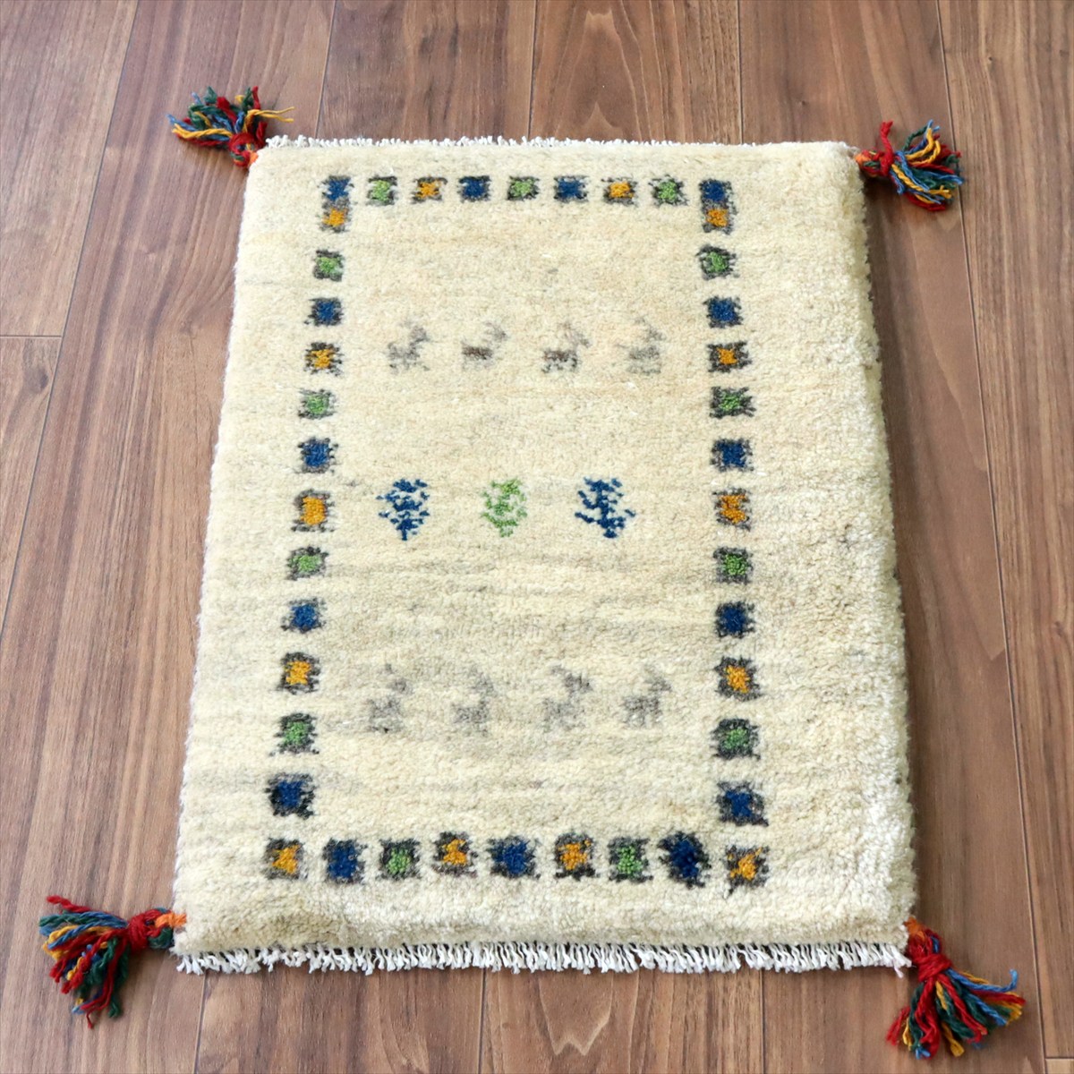 ギャッベ ミニギャベ イラン産 58×43cm ナチュラルアイボリー 生命の樹と動物