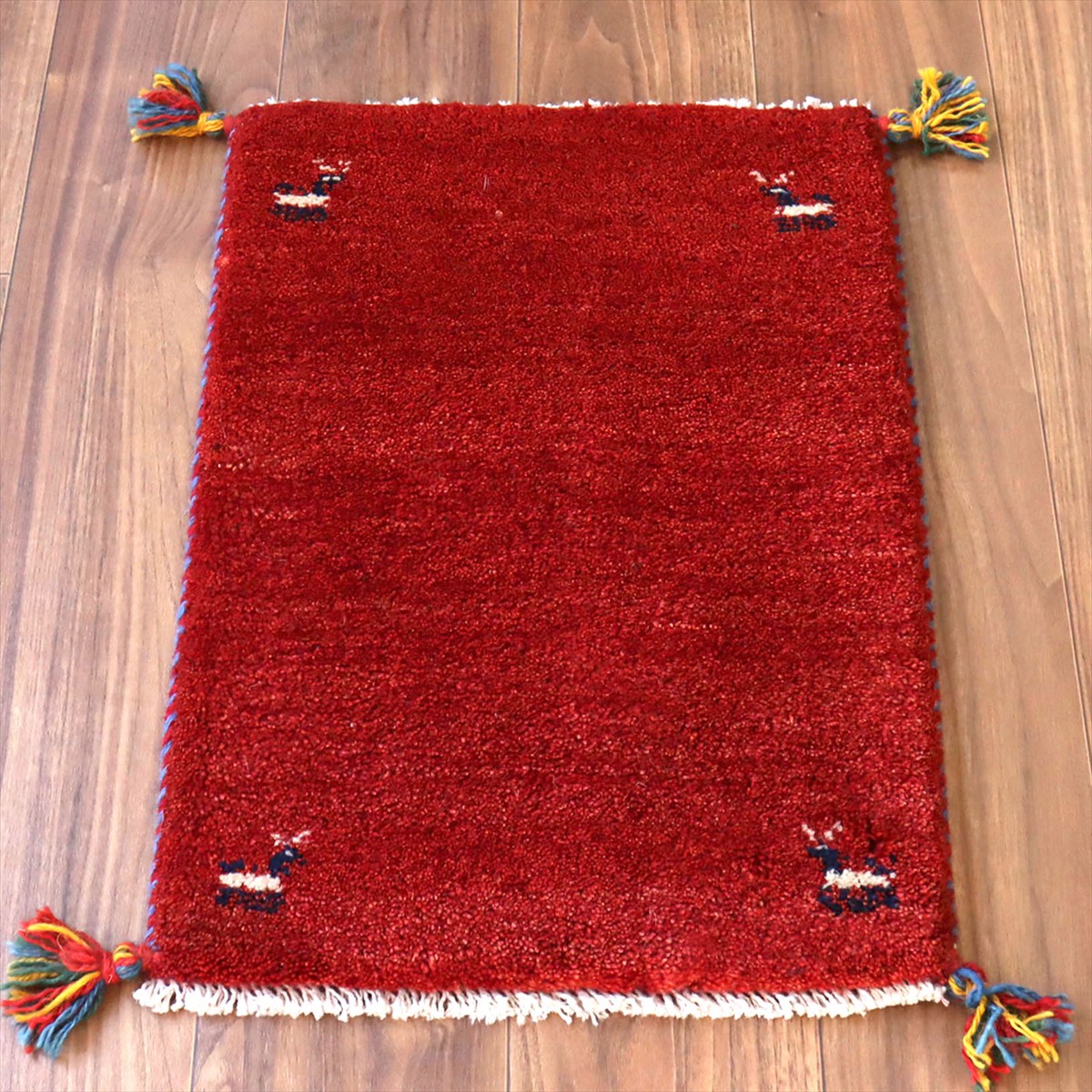 ギャッベ ミニギャベ イラン産 60×41cm レッド 四隅に動物モチーフ