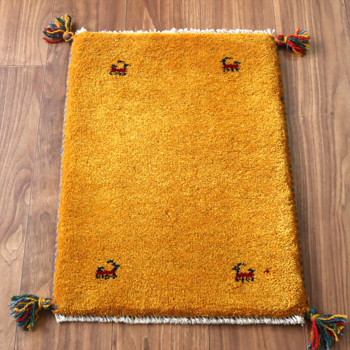 ギャッベ ミニギャベ イラン産 59×41cm イエローオレンジ 動物モチーフ