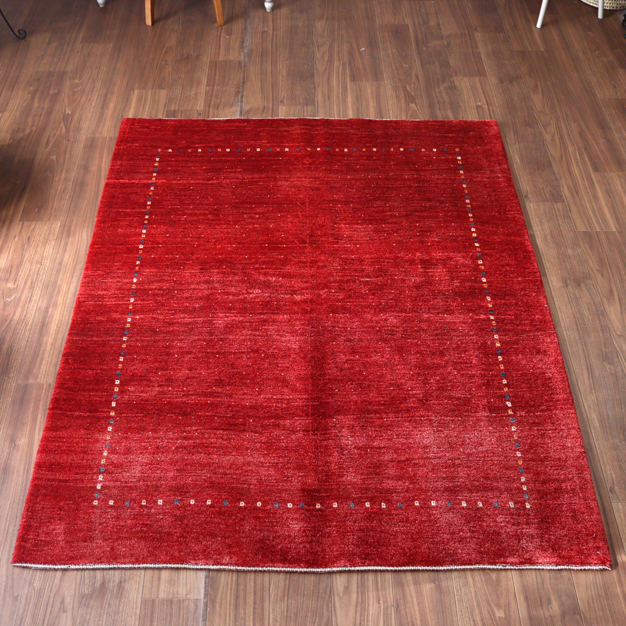 濃淡のあるレッド バナフシェ 195x153cm イランの手織りラグ ギャッベ