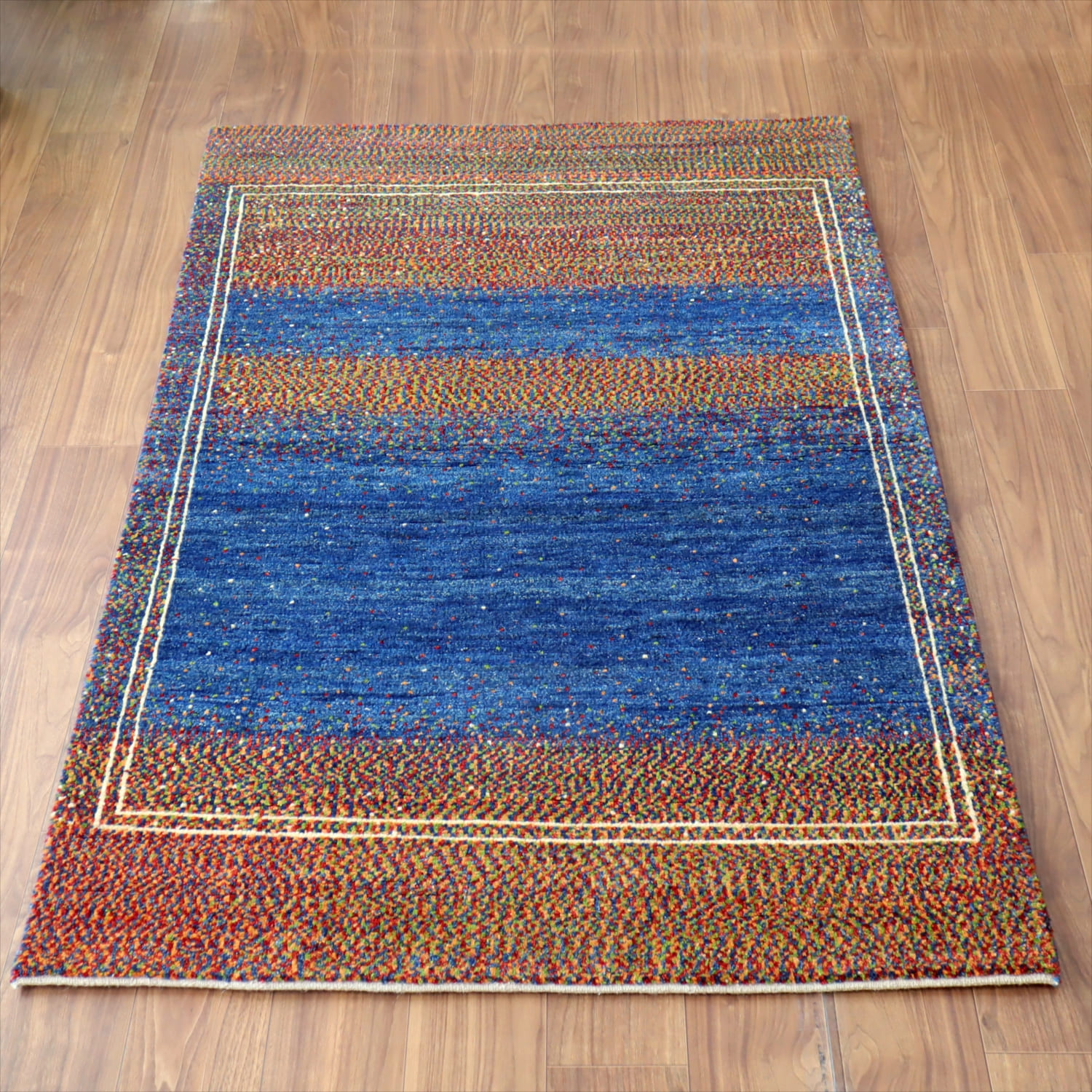 ギャッベ ノマド　 177x115cm ブルー　＆　ドットミックス　イラン産手織り　Gabbeh Nomad