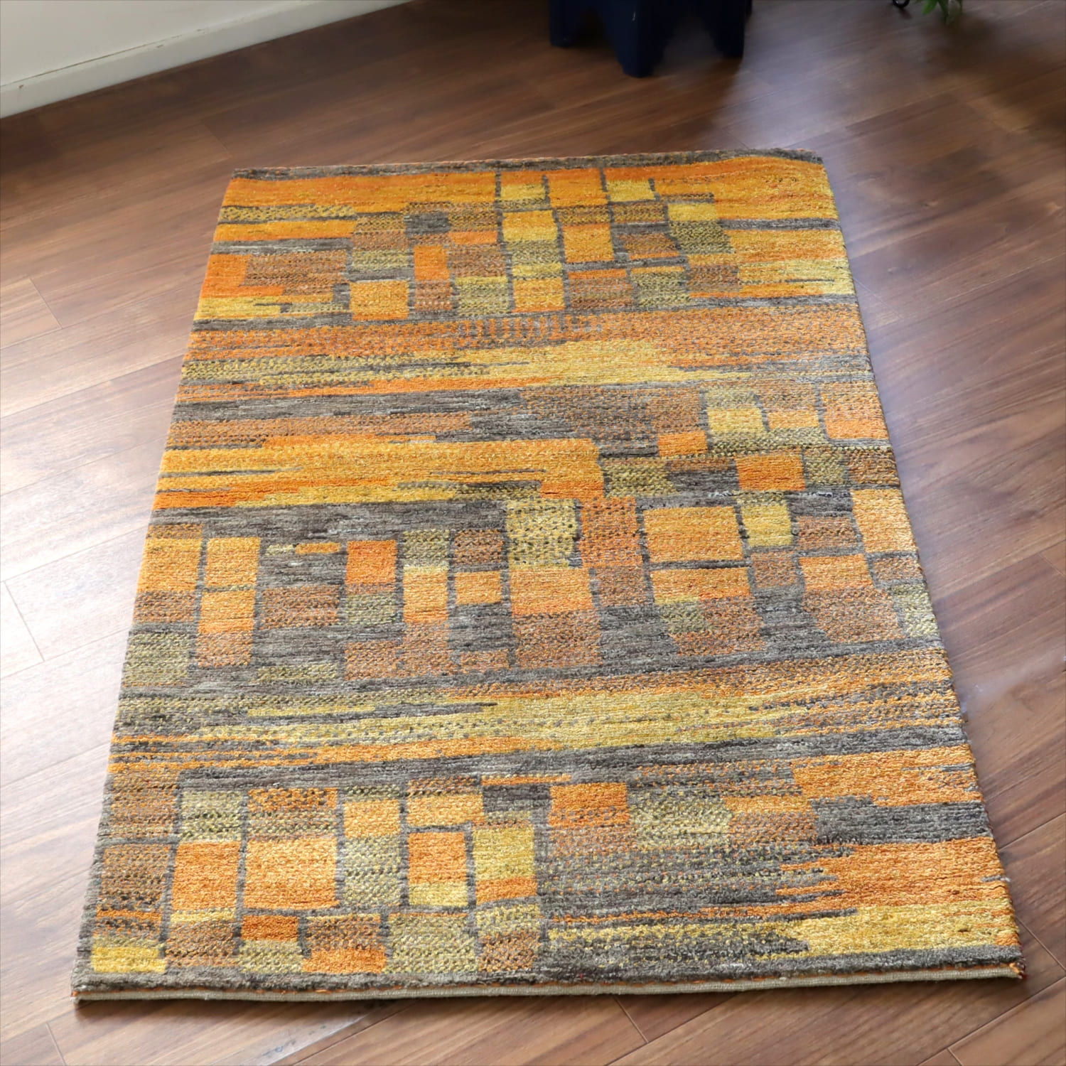 ギャッベ ノマド　 150x93cm オレンジ ブルー　抽象画のような幾何学デザイン　イラン産手織り　Gabbeh Nomad