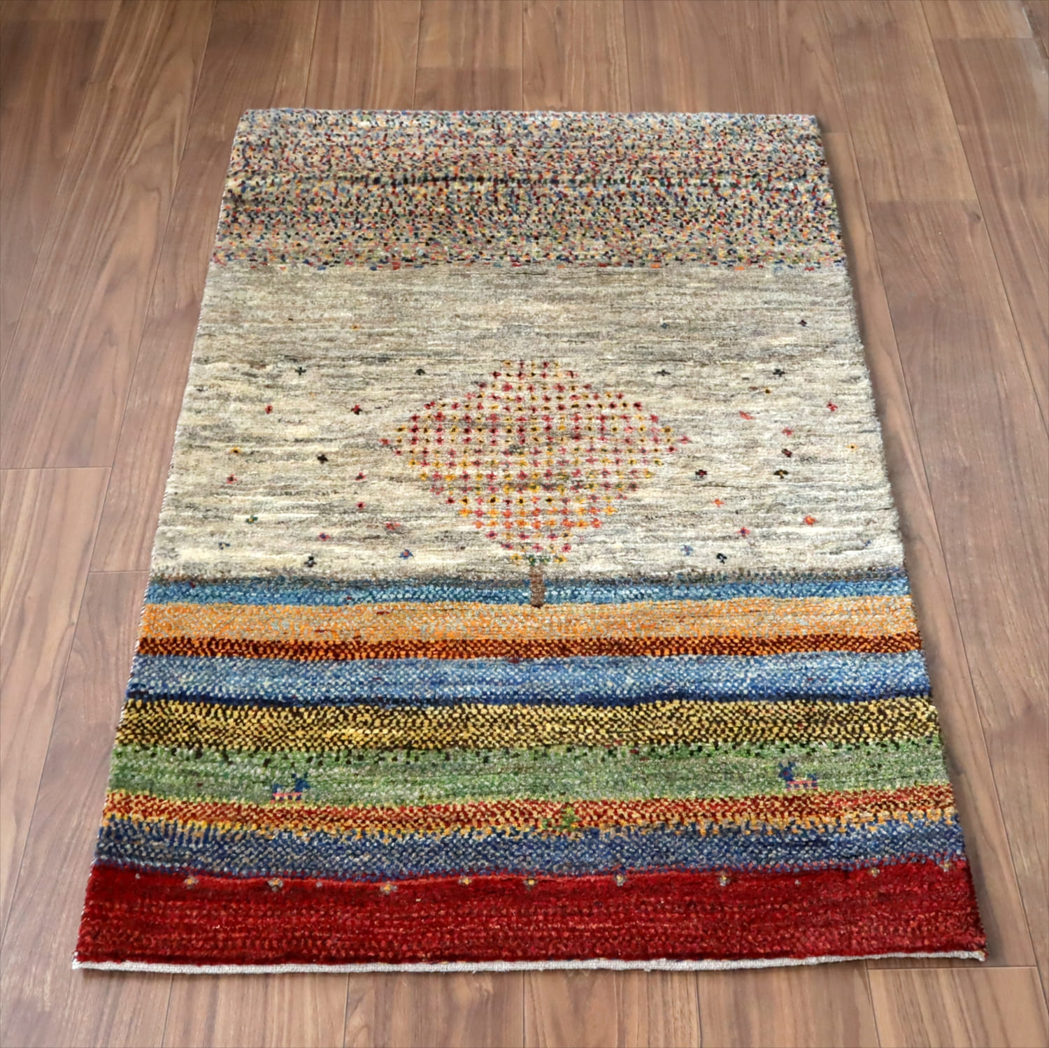 ギャッベ ノマド　 127x80cm グレー　花をつけた生命の木　イラン産手織り　Gabbeh Nomad