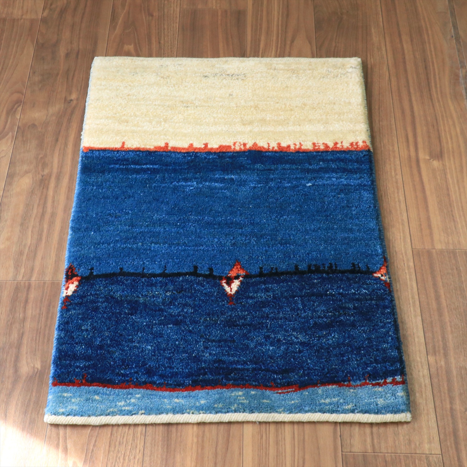 ギャッベ ノマド  84x57cm ブルー＆ナチュラルアイボリー