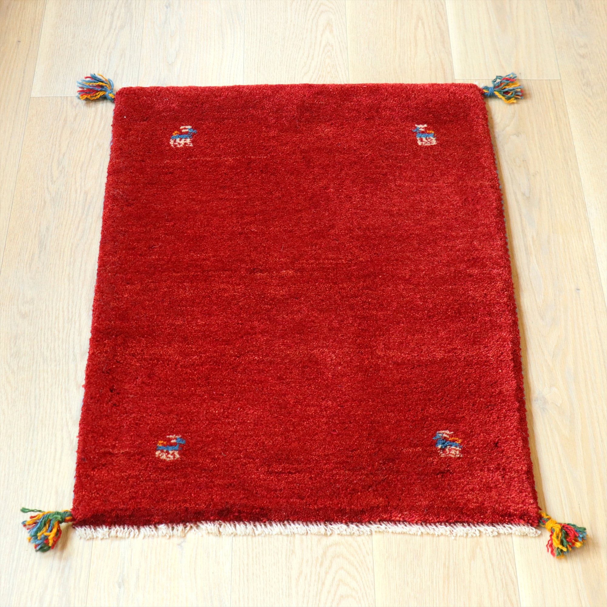 ギャッベ ギャベ 手織り イラン 90×62cm 玄関マット　レッド　シンプル　無地