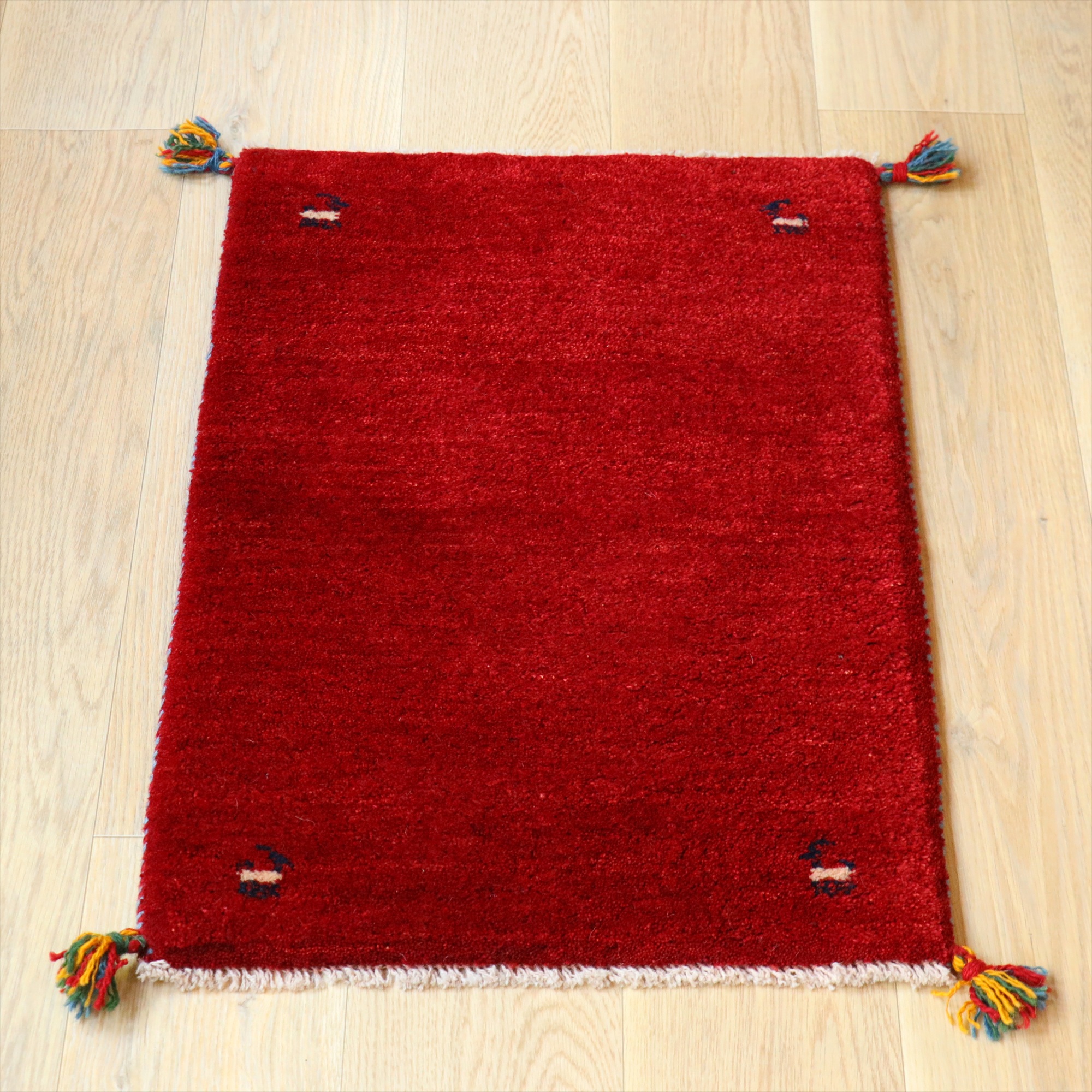 ギャッベ ギャベ 手織り イラン 85×55cm 玄関マット　レッド　シンプル　無地