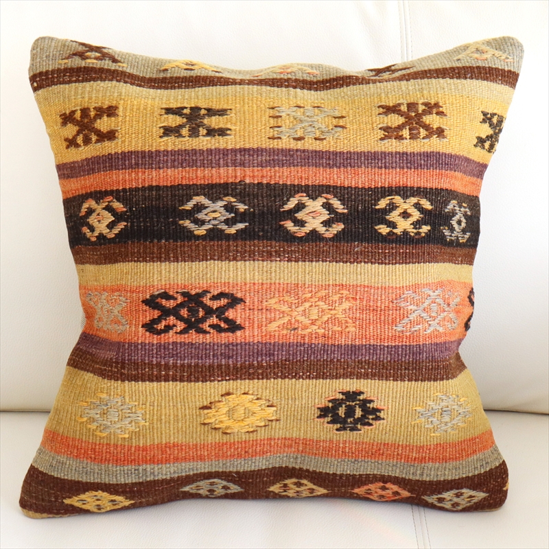 オールド キリムクッションカバー 40cmサイズ Turkish Kilim Cushion トルコキリム/コンヤ(Konya)ジジム・ボーダー