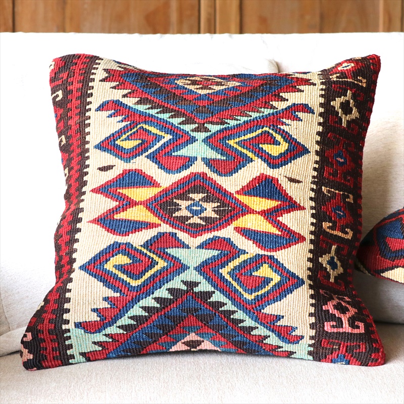 キリムクッション 40cm角サイズ　/オールドキリムクッションカバー トルコ東部ワン地方