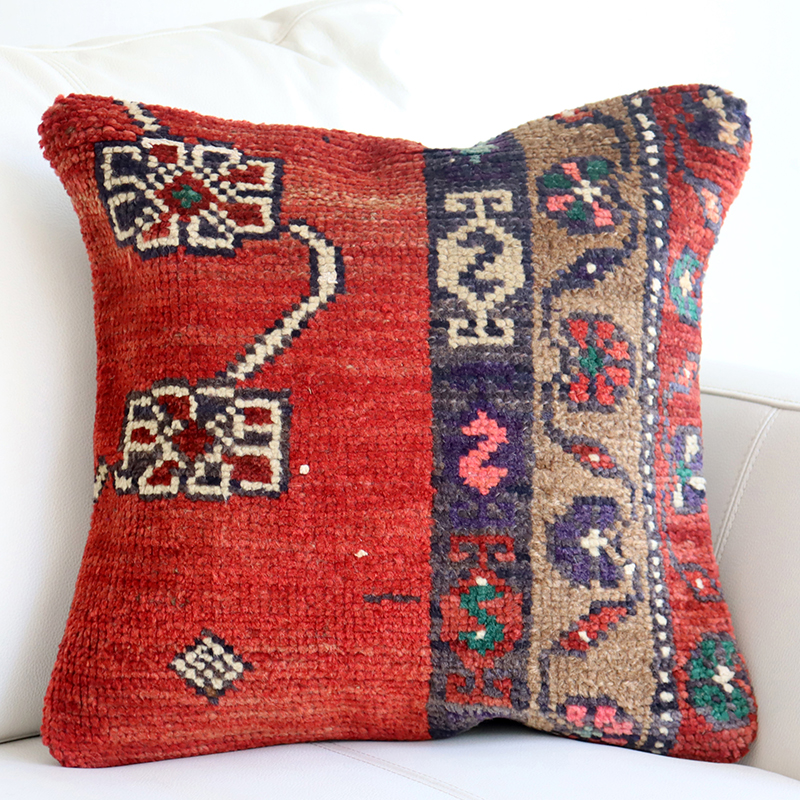 ヴィンテージラグ クッションカバー パイル織りラグ　クッションカバー40cmサイズ <br>トルコ絨毯