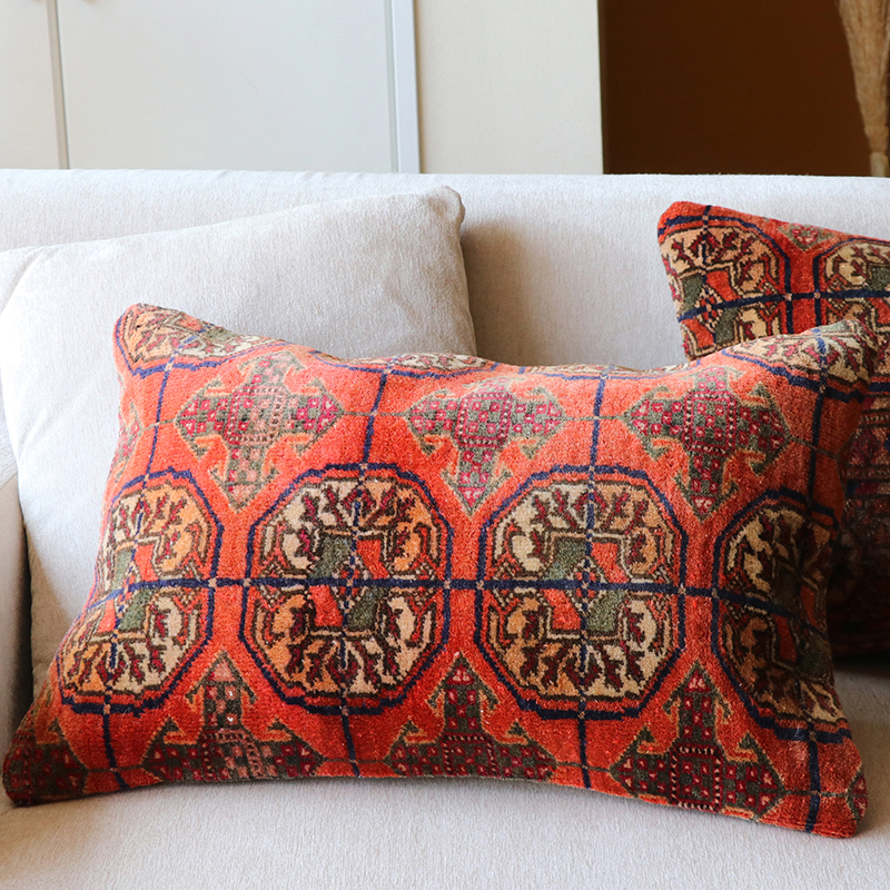 ビンテージラグ クッションカバー 60ｘ40cm ギュル文様 横長ピロー Lumbar Pillow